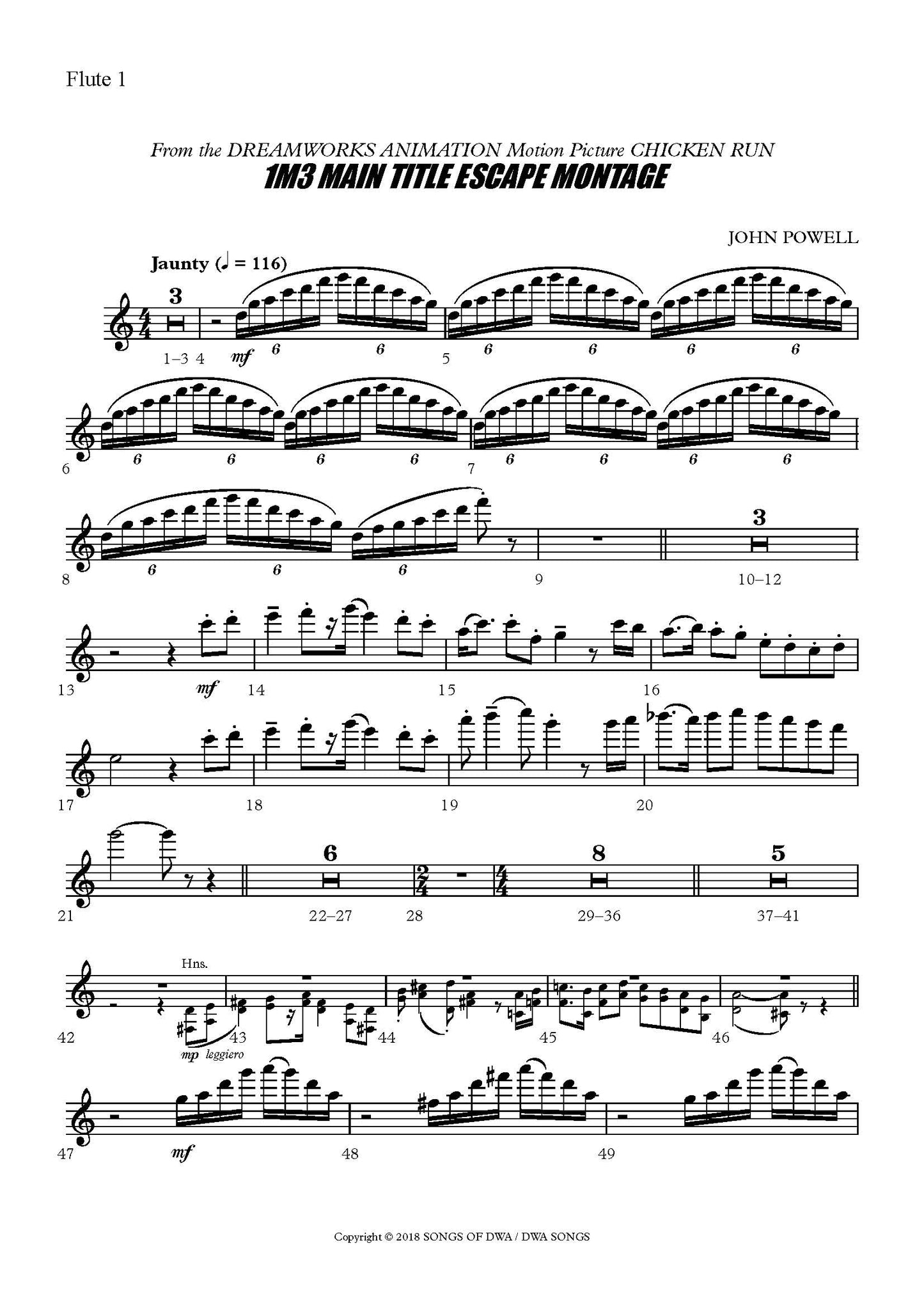MAIN TITLE ESCAPE MONTAGE from Chicken Run - John Powell (Score & Parts) **DIGITAL DOWNLOAD**