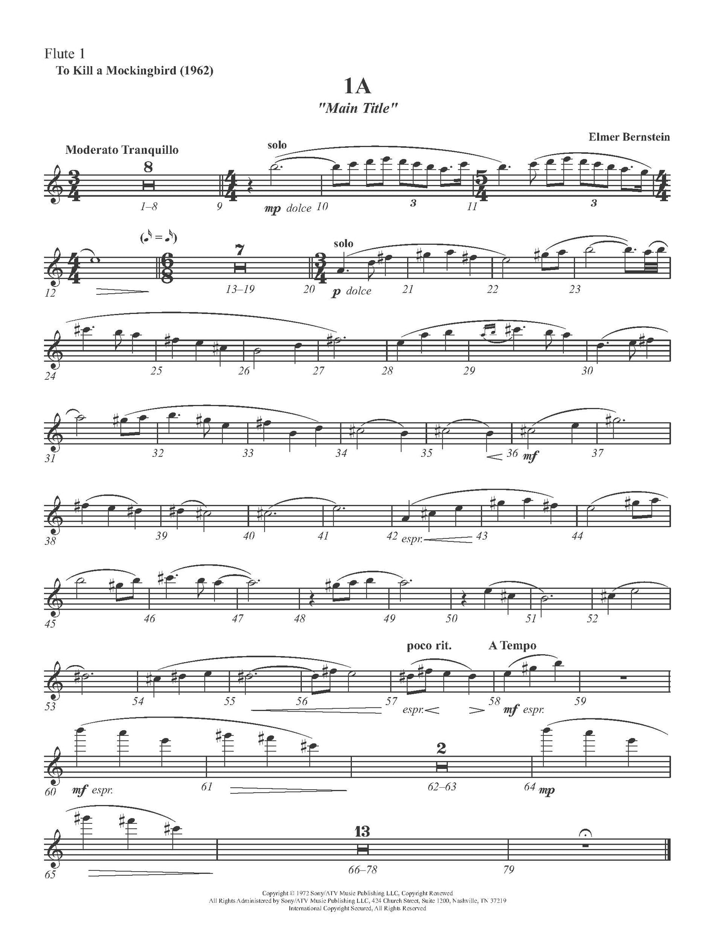 MAIN TITLE from To Kill a Mockingbird - Elmer Bernstein (Score & Parts) **DIGITAL DOWNLOAD**