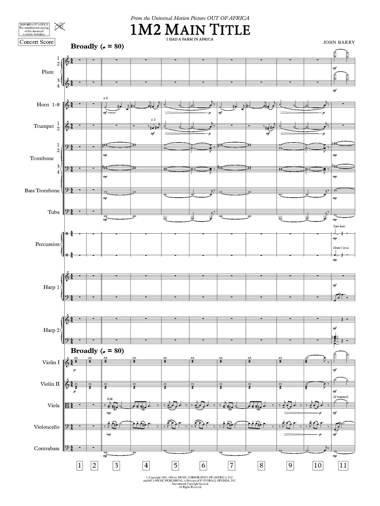 MAIN TITLE from Out of Africa - John Barry (Score Only) **DIGITAL DOWNLOAD**