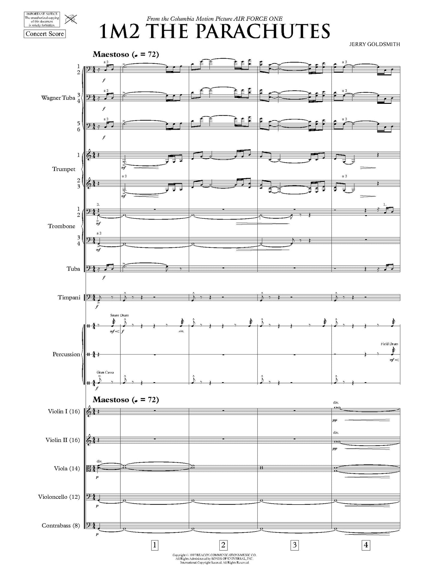 THE PARACHUTES from Air Force One - Jerry Goldsmith (Score Only) **DIGITAL DOWNLOAD**