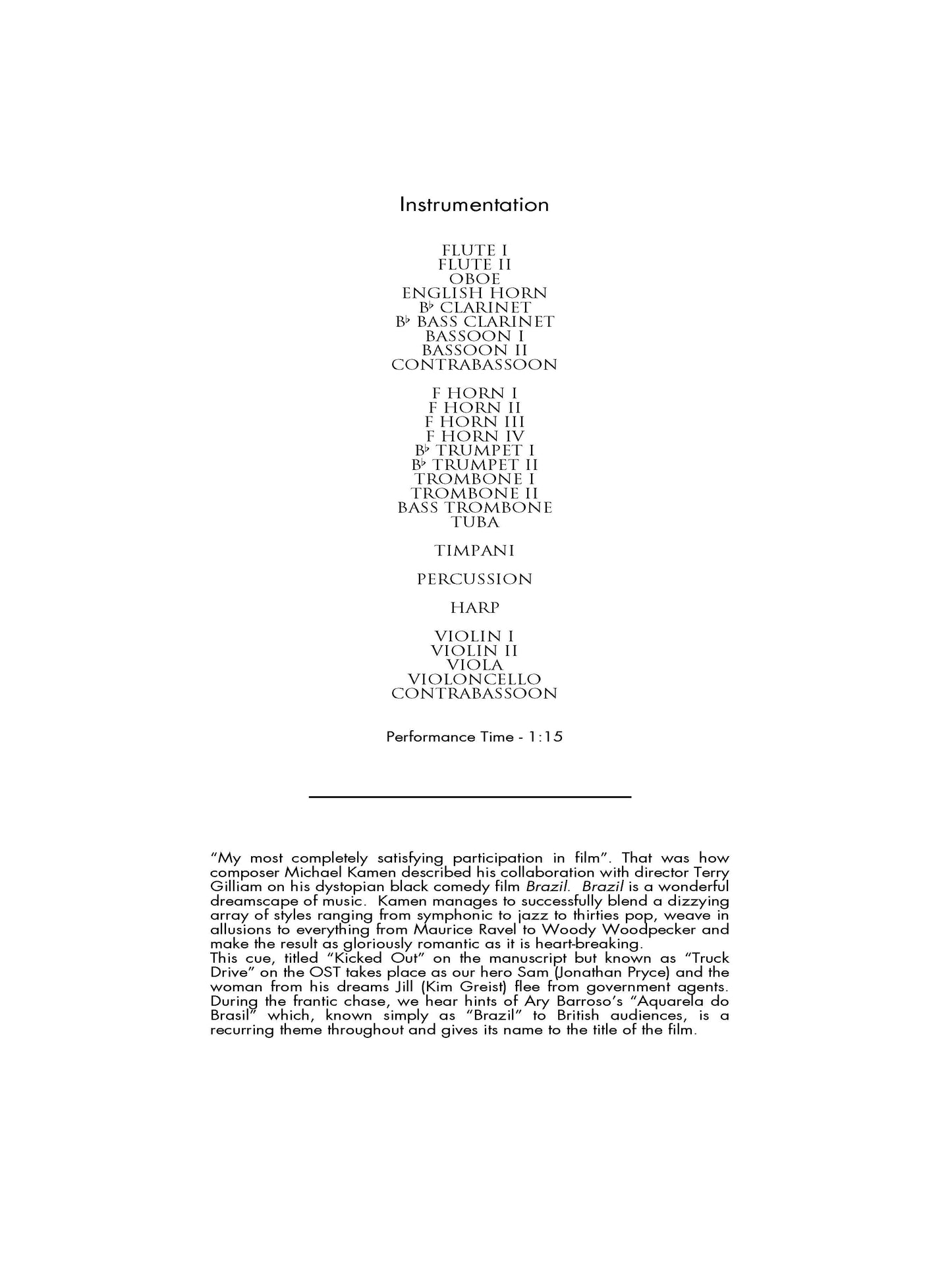 KICKED OUT from Brazil - Michael Kamen (Score Only) **DIGITAL DOWNLOAD**