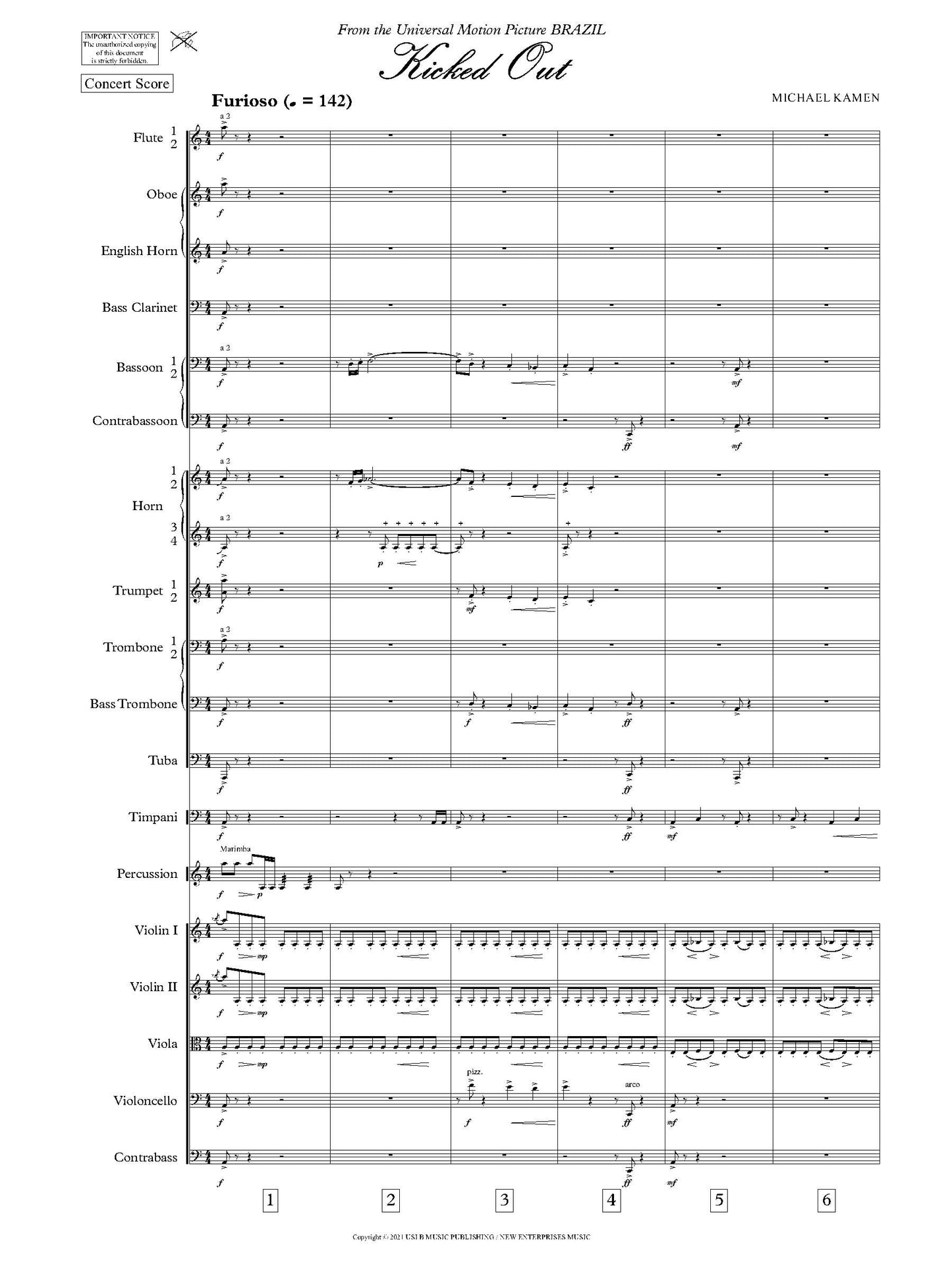 KICKED OUT from Brazil - Michael Kamen (Score Only) **DIGITAL DOWNLOAD**