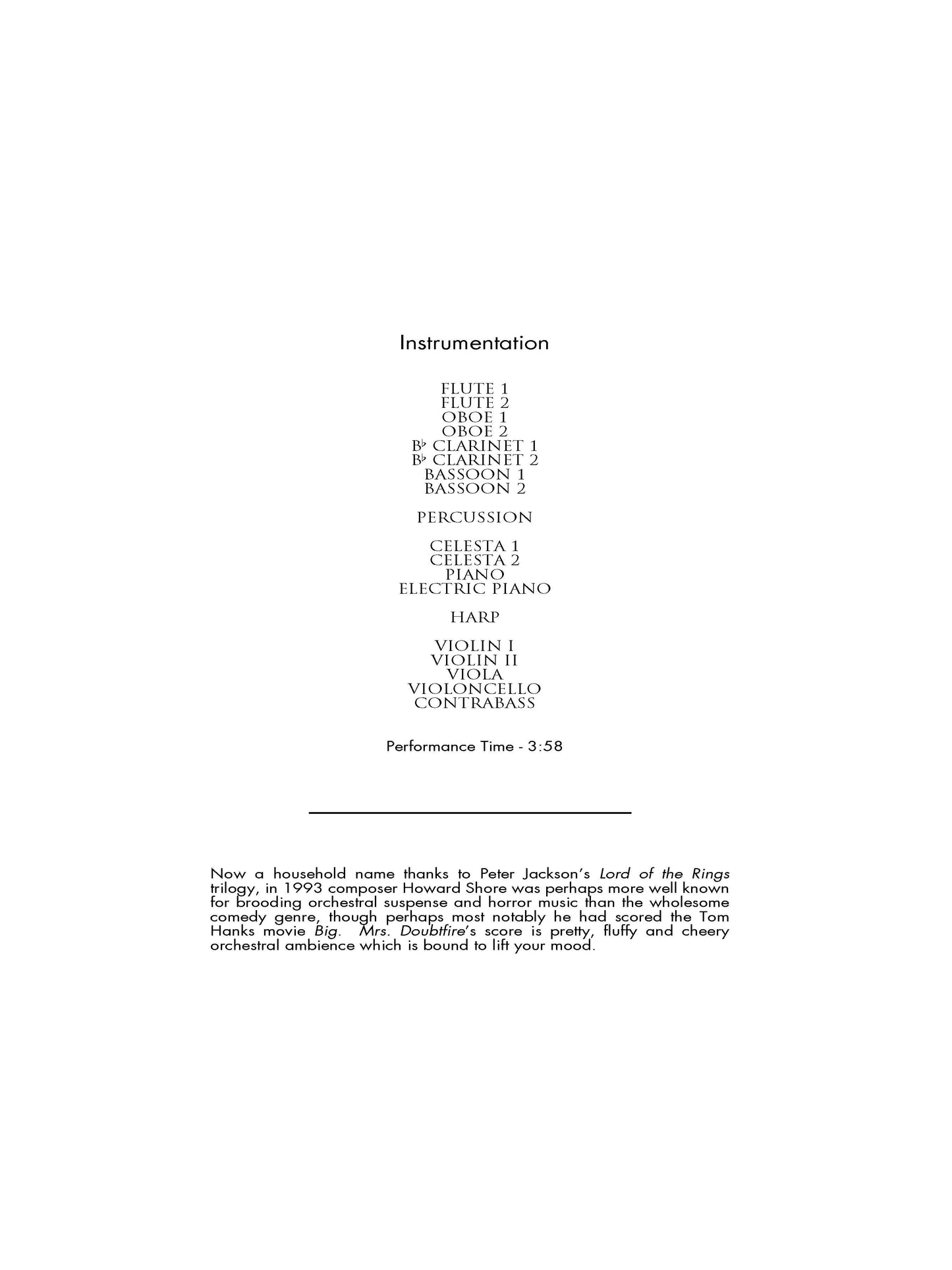 TEA TIME WITH MRS. SELLNER from Mrs. Doubtfire - Howard Shore (Score Only) **DIGITAL DOWNLOAD**