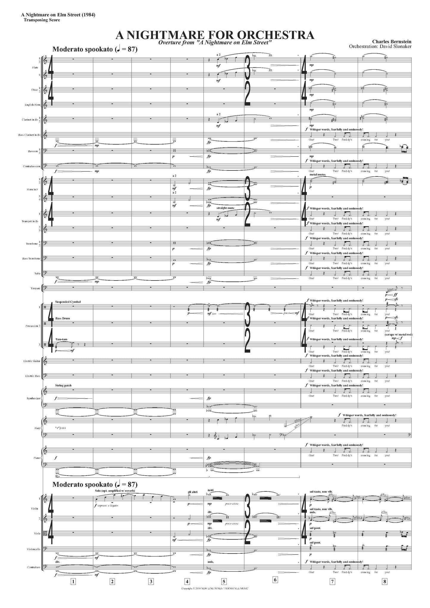 A NIGHTMARE FOR ORCHESTRA - Overture from A Nightmare on Elm Street - Charles Bernstein (Score Only) **DIGITAL DOWNLOAD**