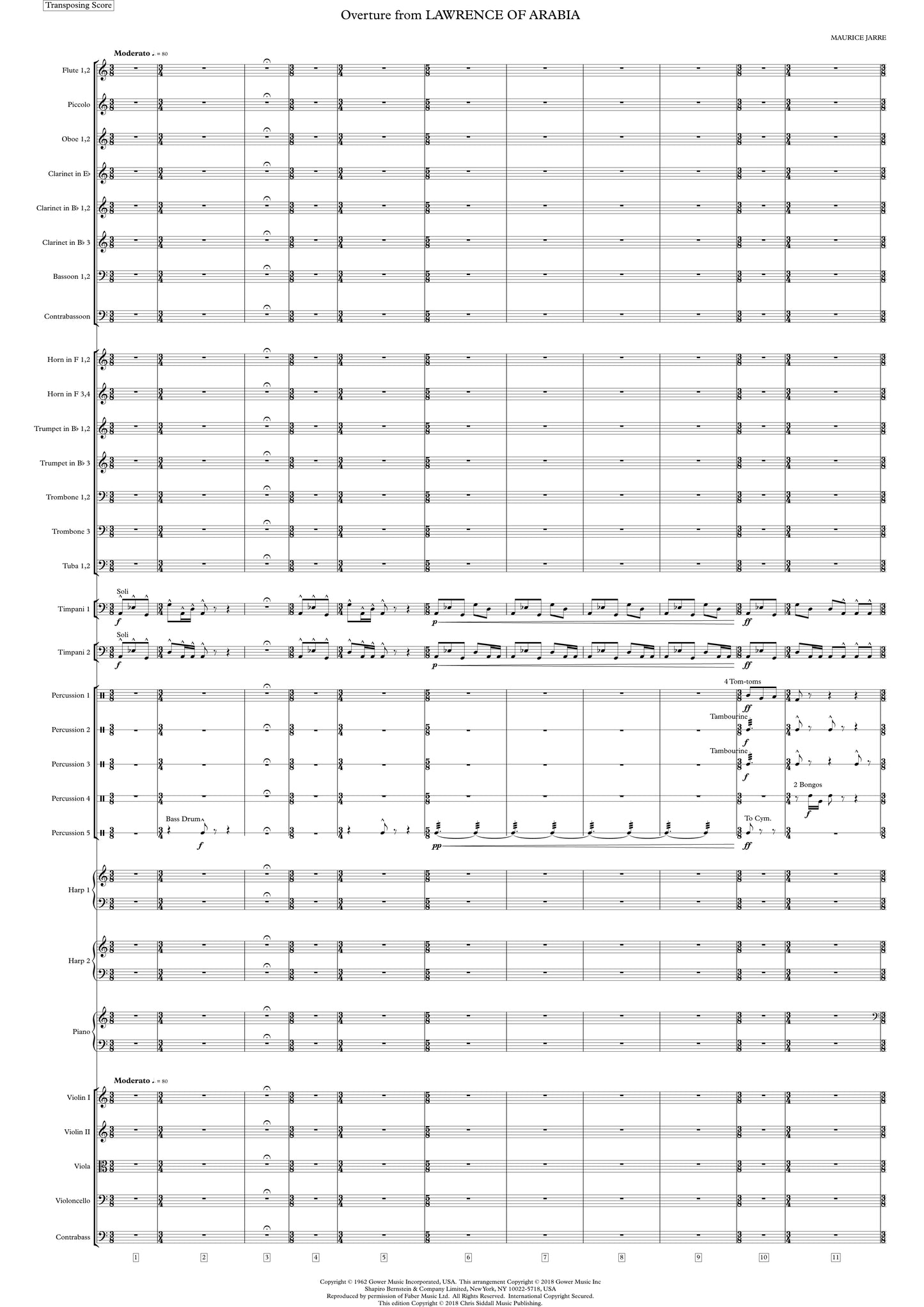 OVERTURE from LAWRENCE OF ARABIA - Maurice Jarre **PRINTED SCORE**