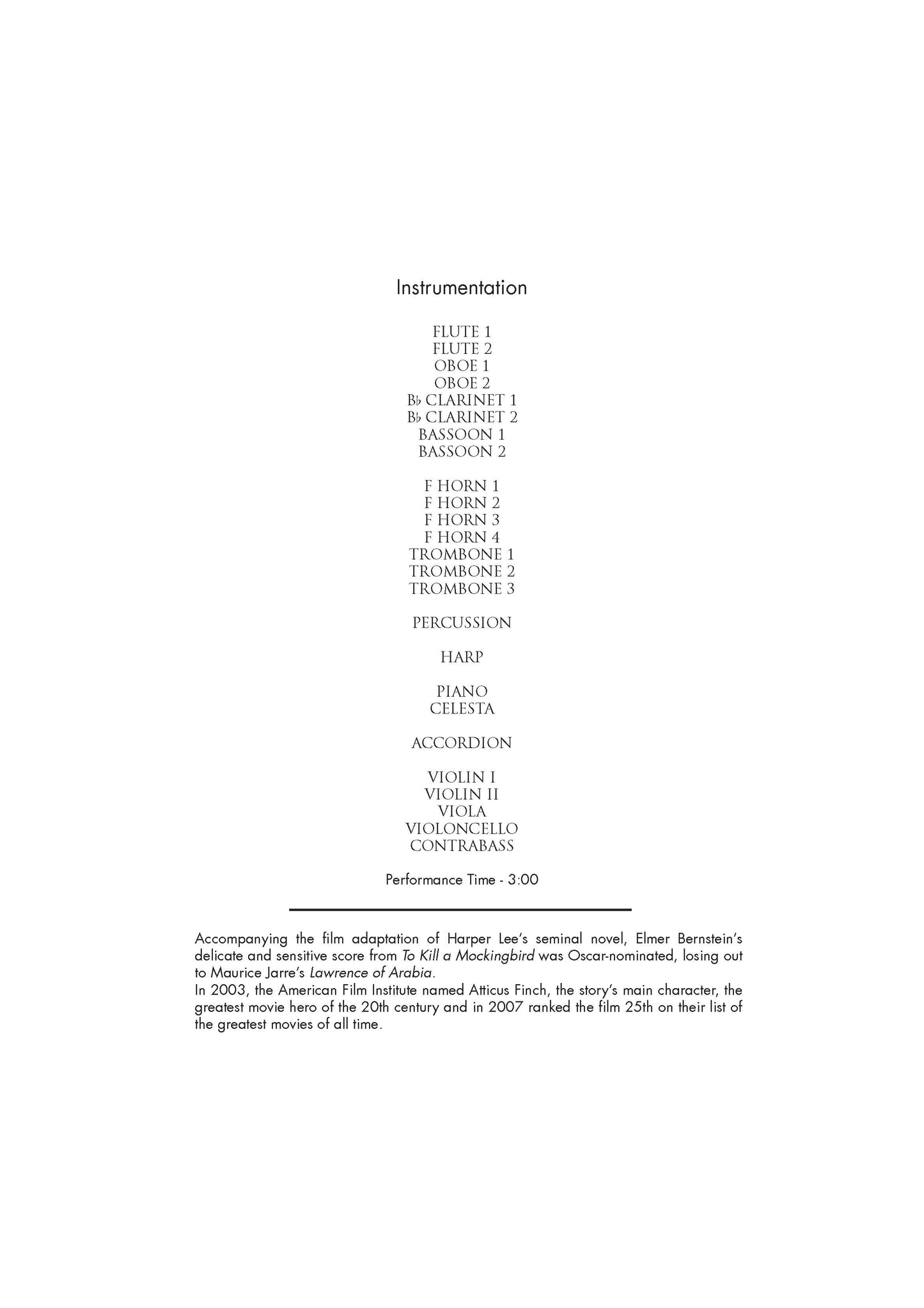MAIN TITLE from To Kill a Mockingbird - Elmer Bernstein (Score & Parts) **DIGITAL DOWNLOAD**