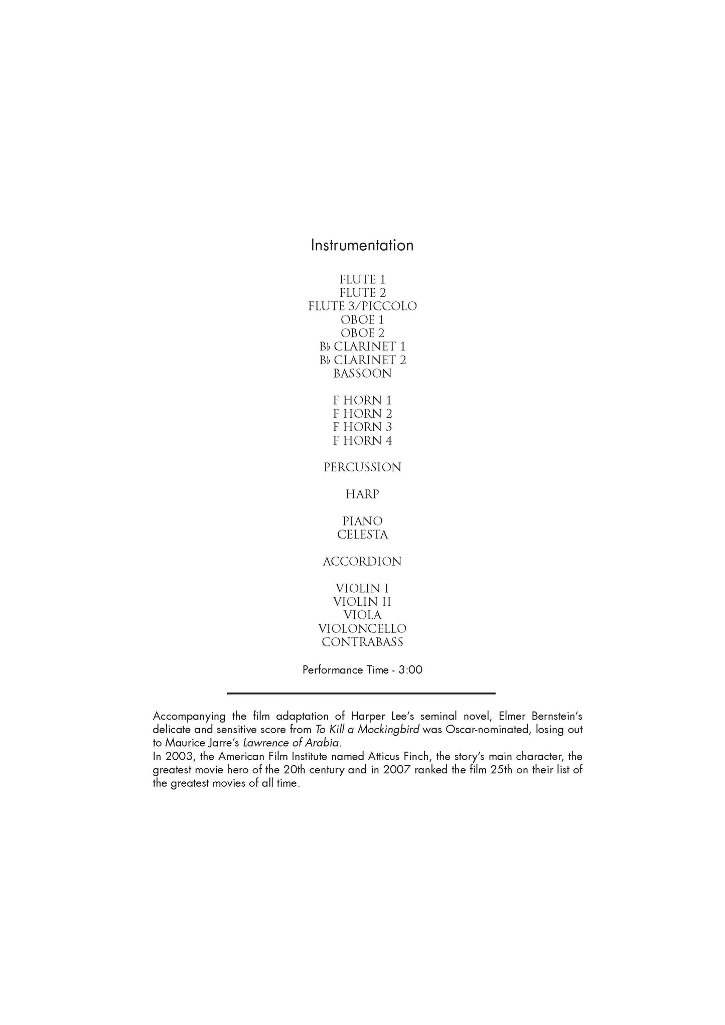 END TITLE from To Kill a Mockingbird - Elmer Bernstein (Score & Parts) **DIGITAL DOWNLOAD**