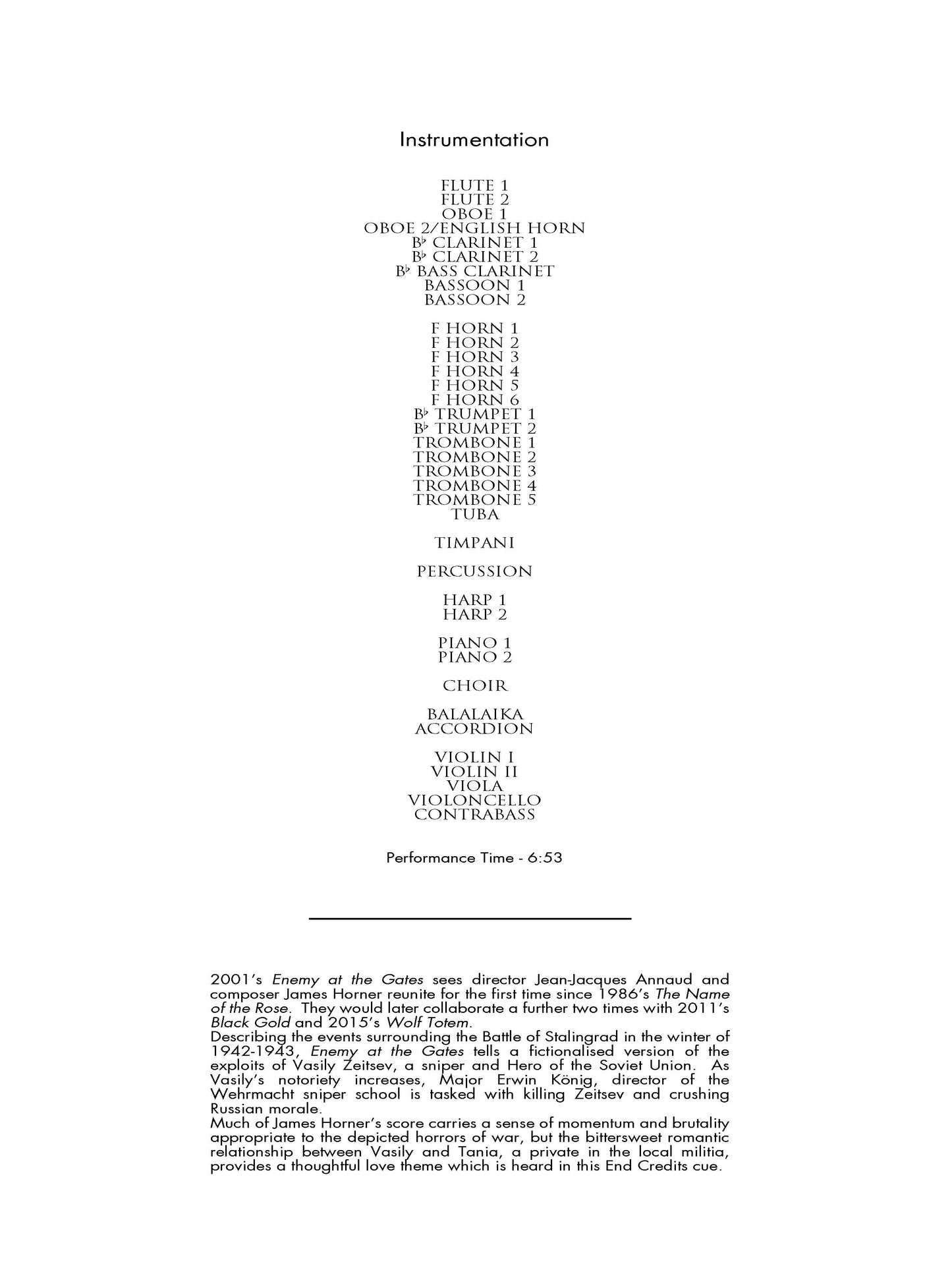 END CREDITS from ENEMY AT THE GATES - James Horner (Score Only) **DIGITAL DOWNLOAD**