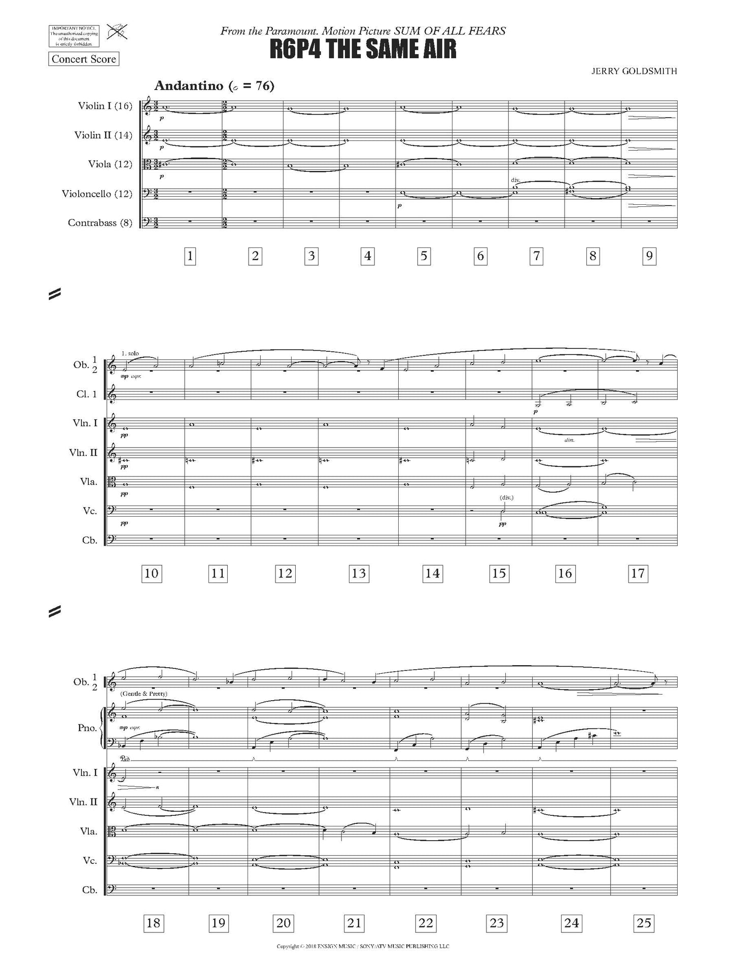 THE SAME AIR from The Sum of All Fears - Jerry Goldsmith (Score Only) **DIGITAL DOWNLOAD**