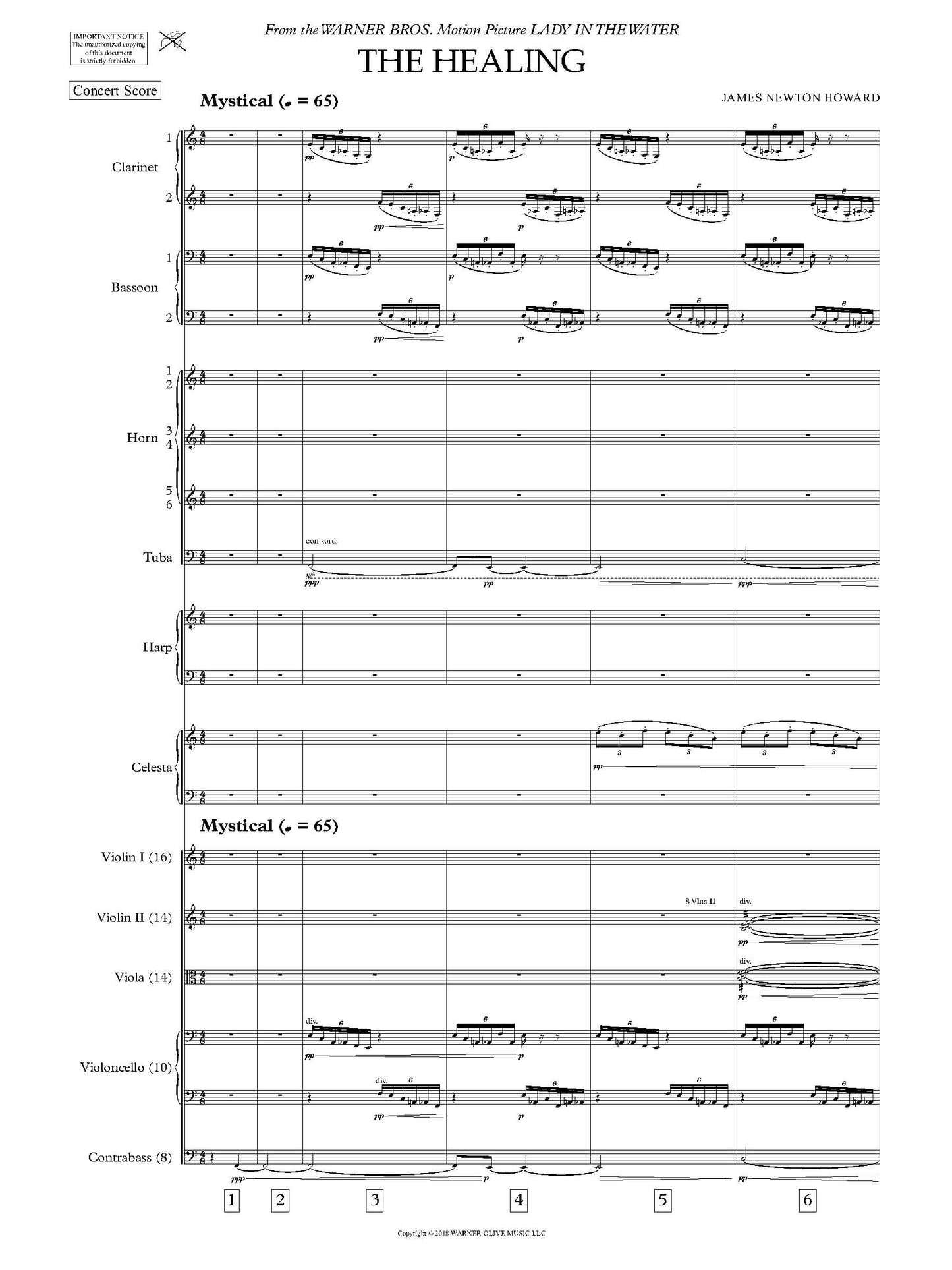 THE HEALING from Lady in the Water - James Newton Howard (Score Only) **DIGITAL DOWNLOAD**