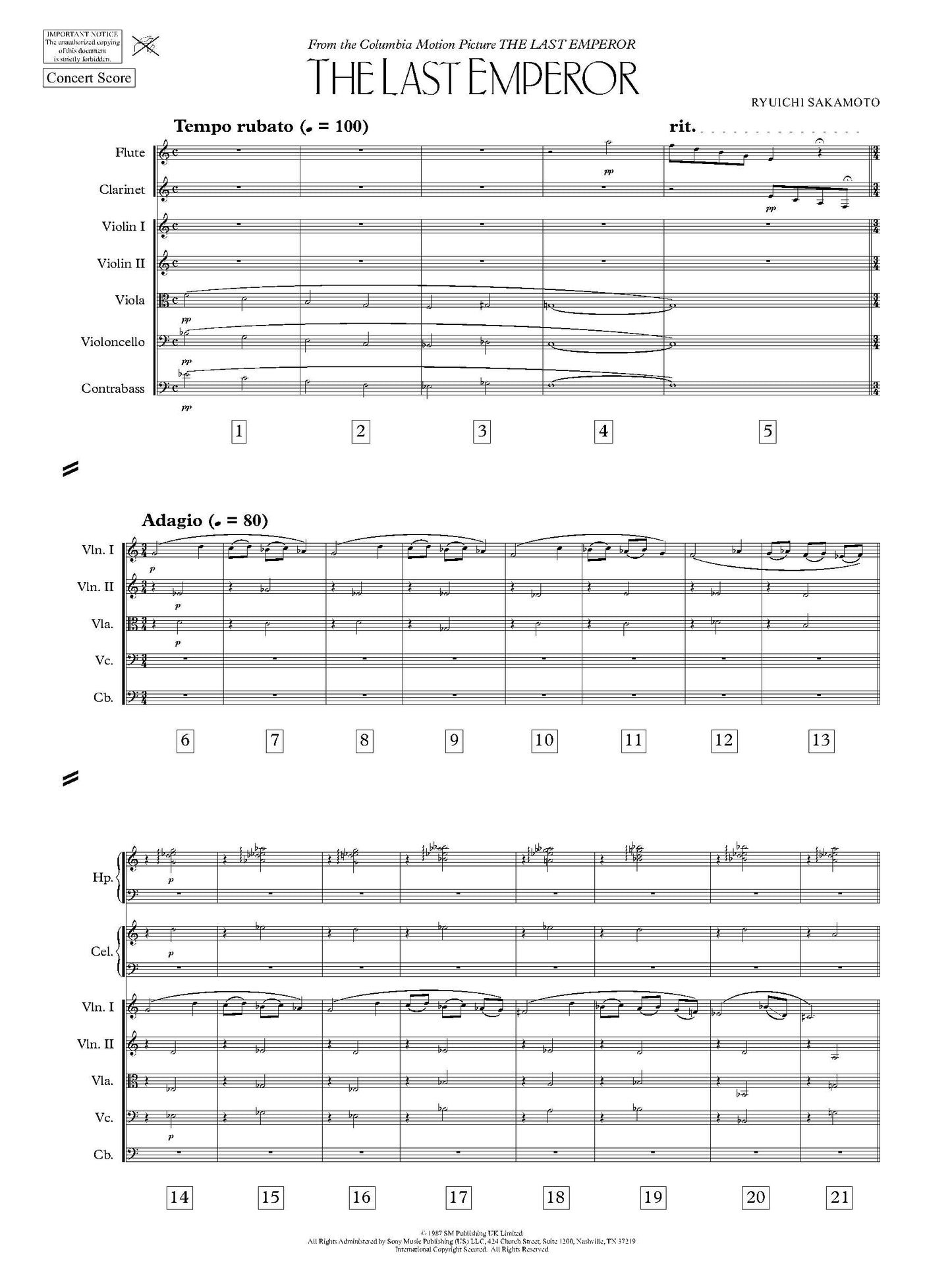THE LAST EMPEROR (MAIN TITLE THEME) from The Last Emperor - Ryuichi Sakamoto (Score Only)**DIGITAL DOWNLOAD**