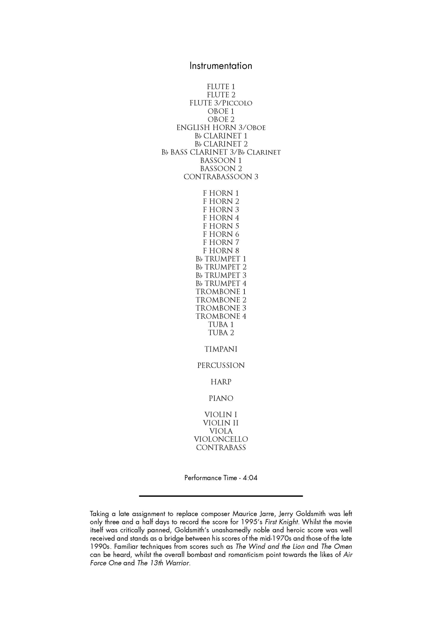 MAIN TITLES/END CREDITS from First Knight - Jerry Goldsmith (Score & Parts) **DIGITAL DOWNLOAD**