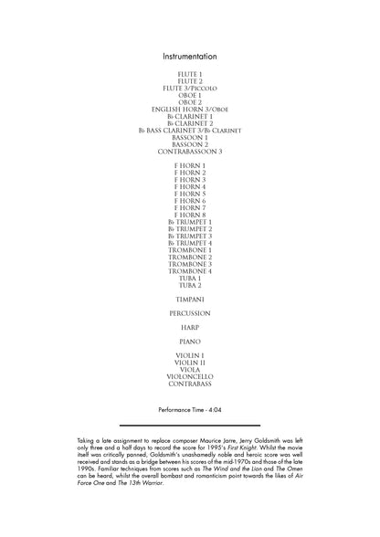 MAIN TITLES/END CREDITS from First Knight - Jerry Goldsmith (Score & Parts) **DIGITAL DOWNLOAD**