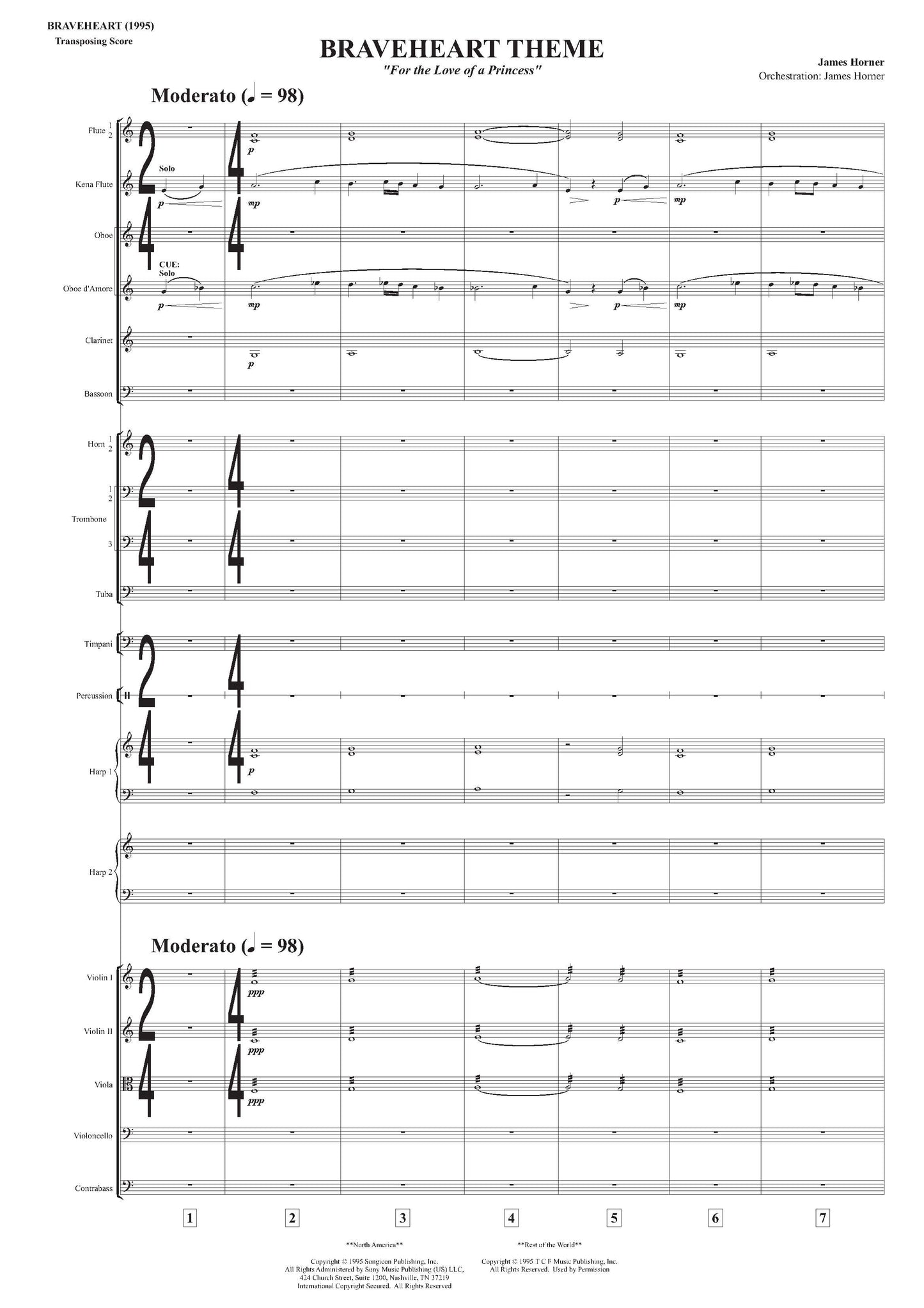 BRAVEHEART THEME (FOR THE LOVE OF A PRINCESS) from Braveheart - James Horner (Score & Parts) **DIGITAL DOWNLOAD**