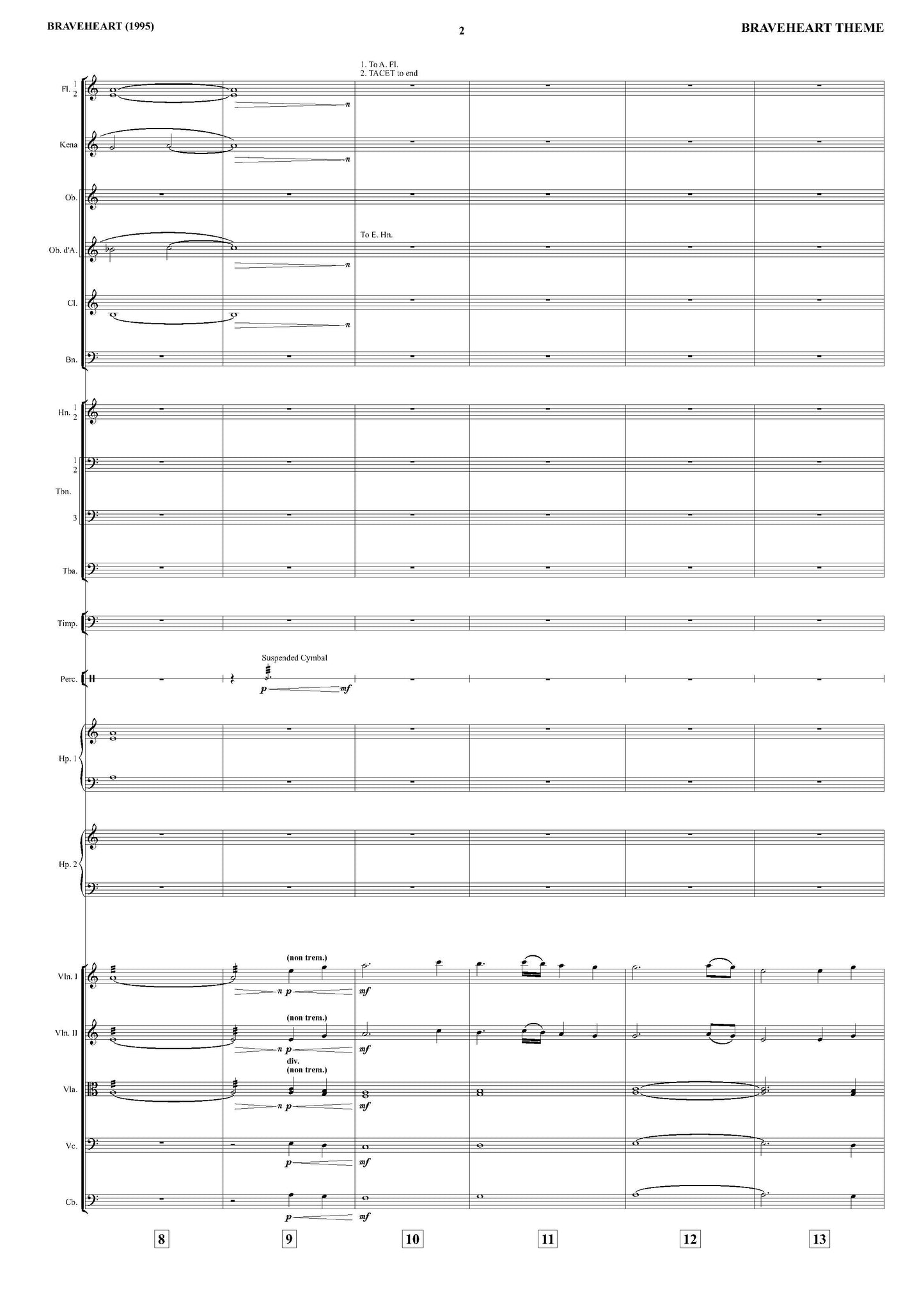 BRAVEHEART THEME (FOR THE LOVE OF A PRINCESS) from Braveheart - James Horner (Score & Parts) **DIGITAL DOWNLOAD**