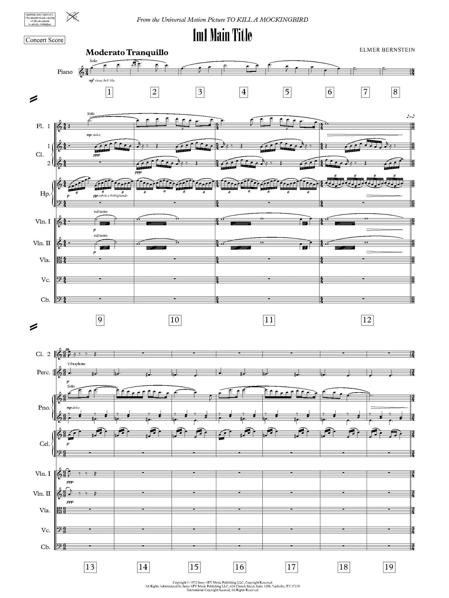 MAIN TITLE from To Kill a Mockingbird - Elmer Bernstein (Score Only) **DIGITAL DOWNLOAD**