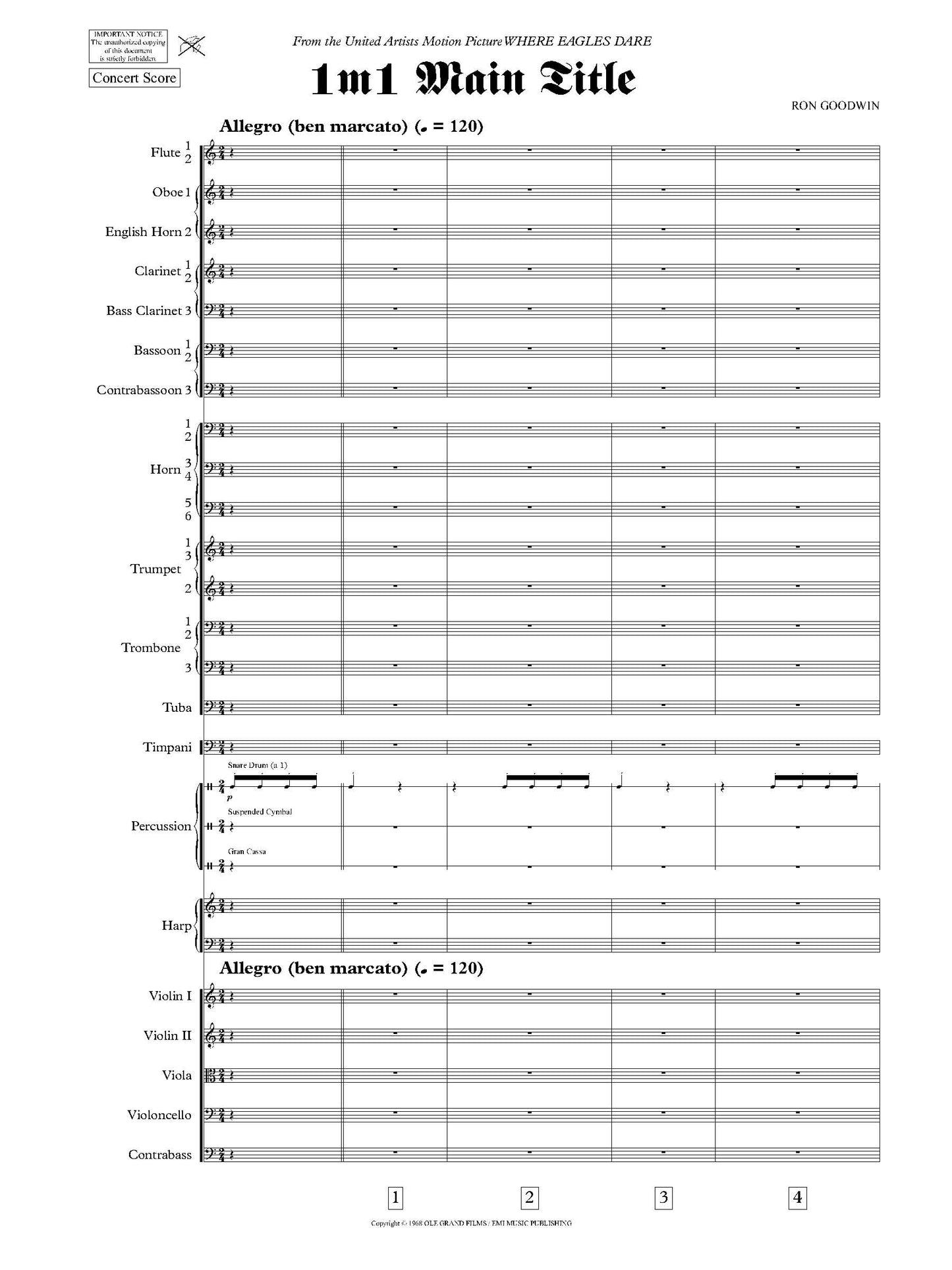 MAIN TITLE from Where Eagles Dare - Ron Goodwin (Score Only) **DIGITAL DOWNLOAD**