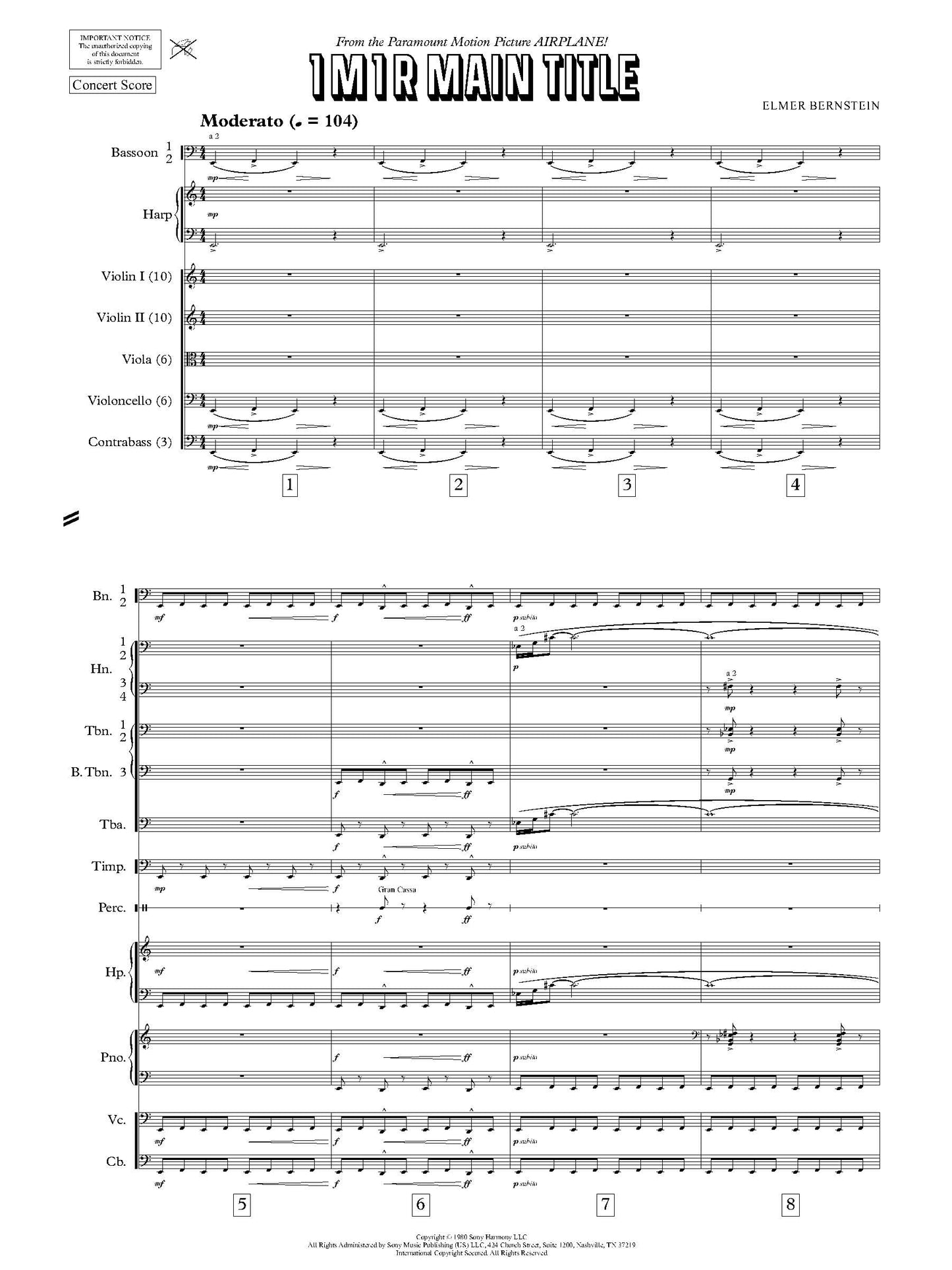 MAIN TITLE from Airplane! - Elmer Bernstein (Score Only) **DIGITAL DOWNLOAD**