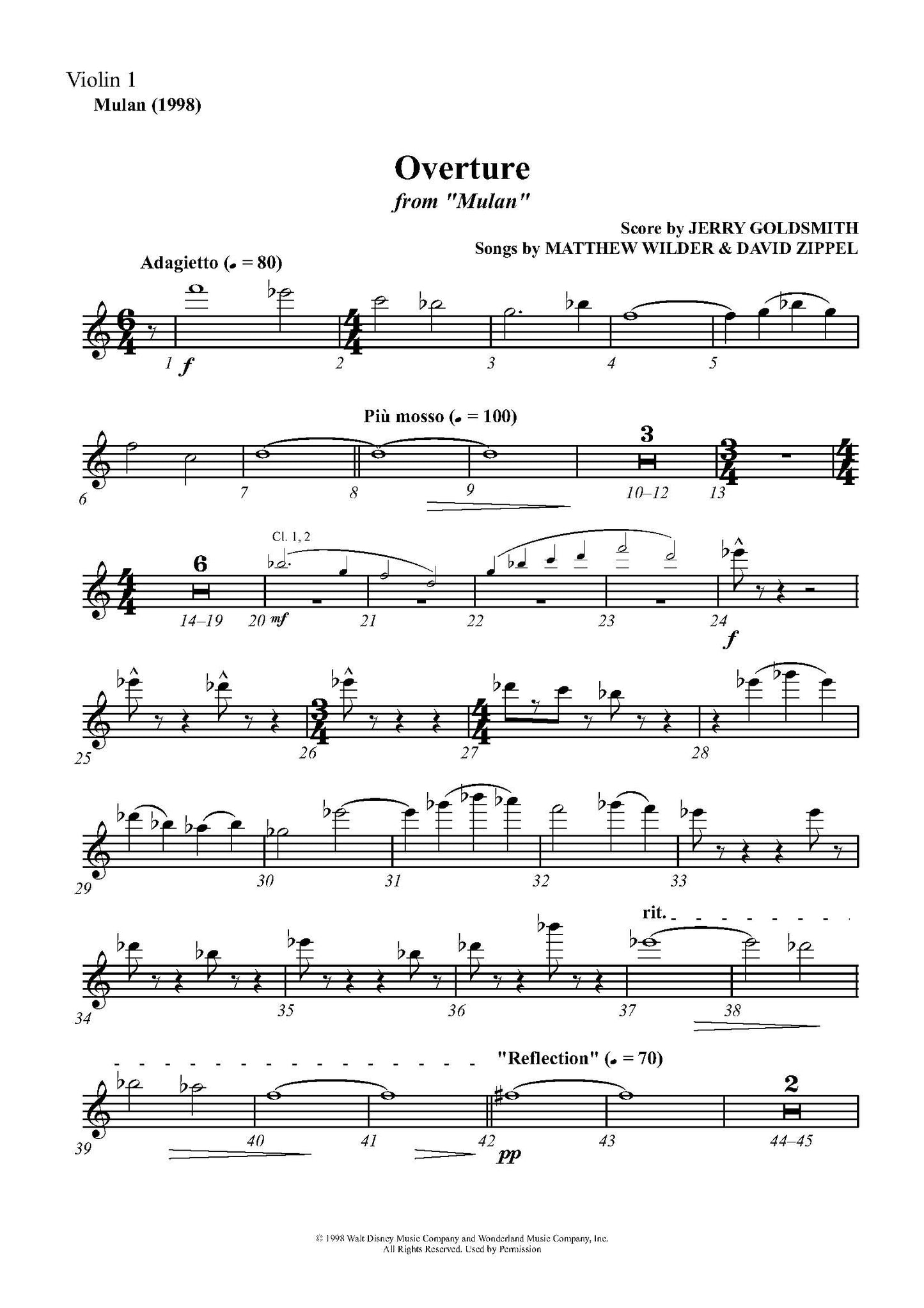 OVERTURE from Mulan - Jerry Goldsmith (Score & Parts) **DIGITAL DOWNLOAD**