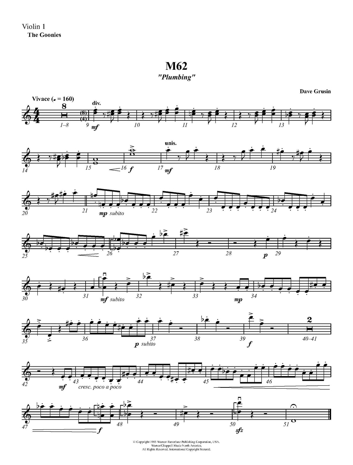 PLUMBING from The Goonies - Dave Grusin (Score & Parts) **DIGITAL DOWNLOAD**