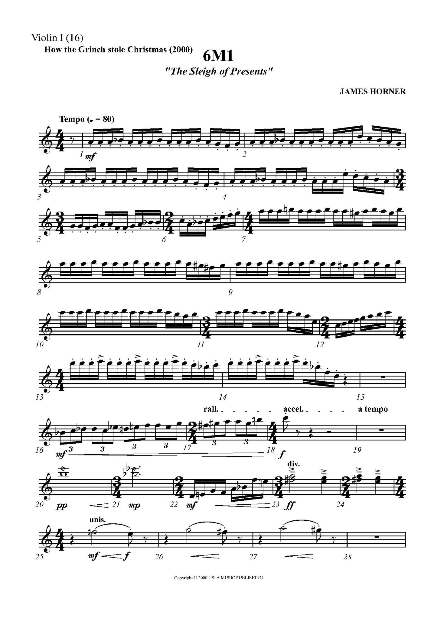 THE SLEIGH OF PRESENTS from How the Grinch Stole Christmas - James Horner (Score & Parts) **DIGITAL DOWNLOAD**