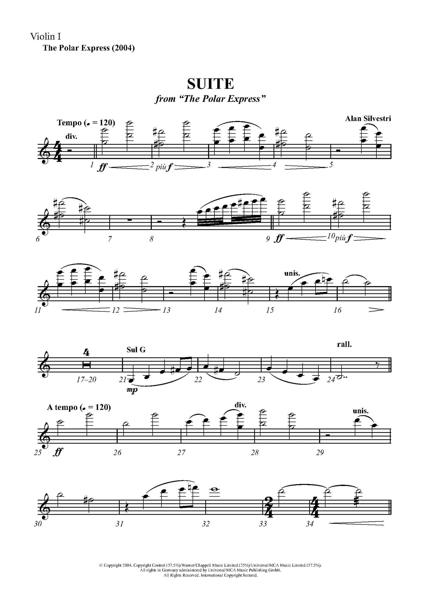 SUITE from The Polar Express - Alan Silvestri (Score & Parts) **DIGITAL DOWNLOAD**