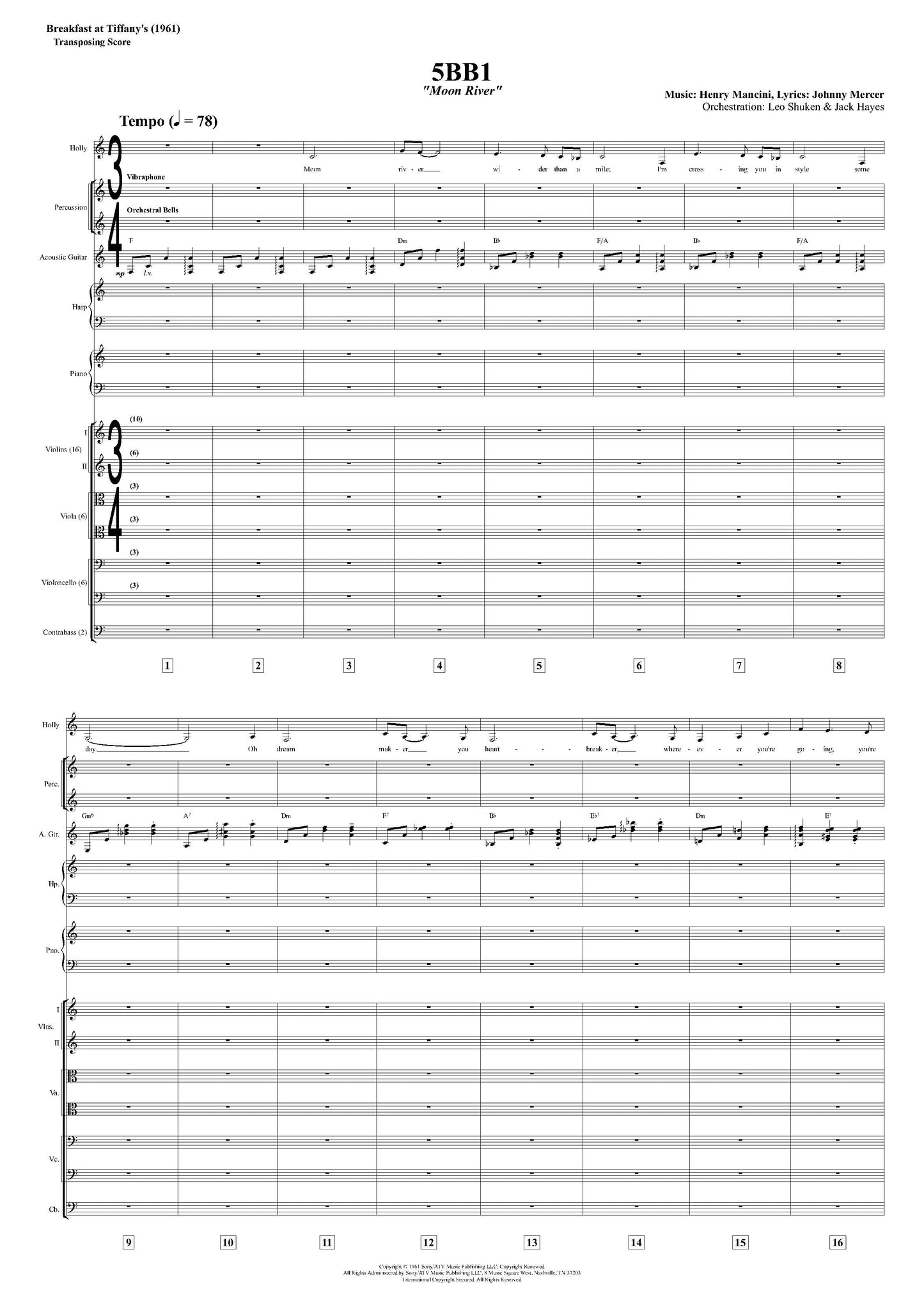 MOON RIVER from Breakfast at Tiffany's - Henry Mancini & Johnny Mercer (Score Only) **DIGITAL DOWNLOAD**