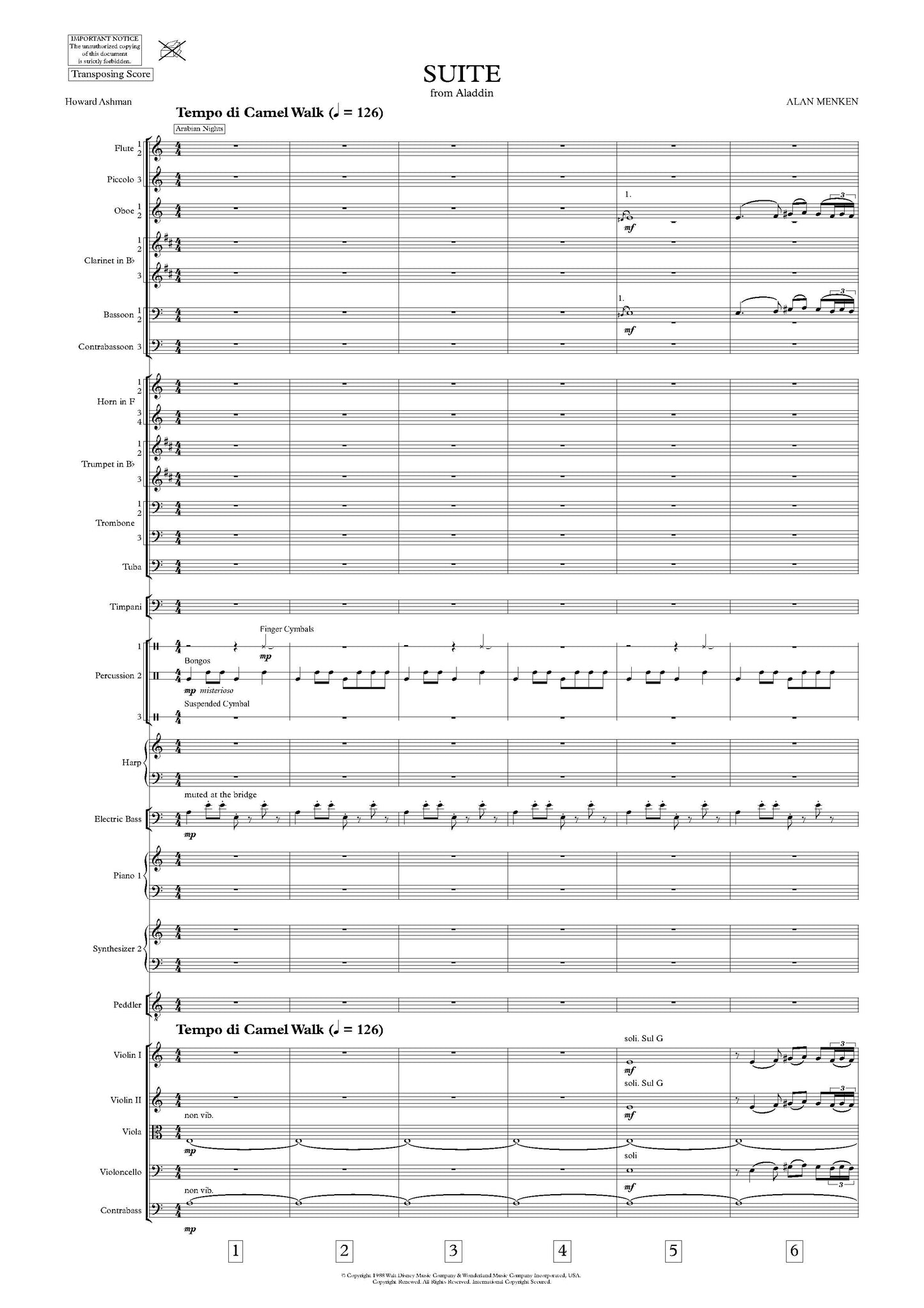 SUITE from Aladdin - Alan Menken & Howard Ashman (Score & Parts) **DIGITAL DOWNLOAD**