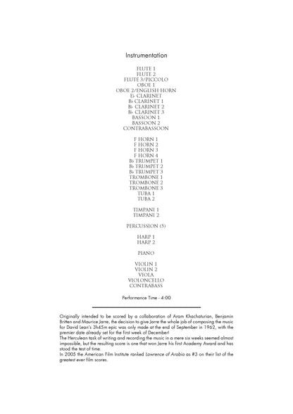 OVERTURE from LAWRENCE OF ARABIA - Maurice Jarre **PRINTED SCORE**