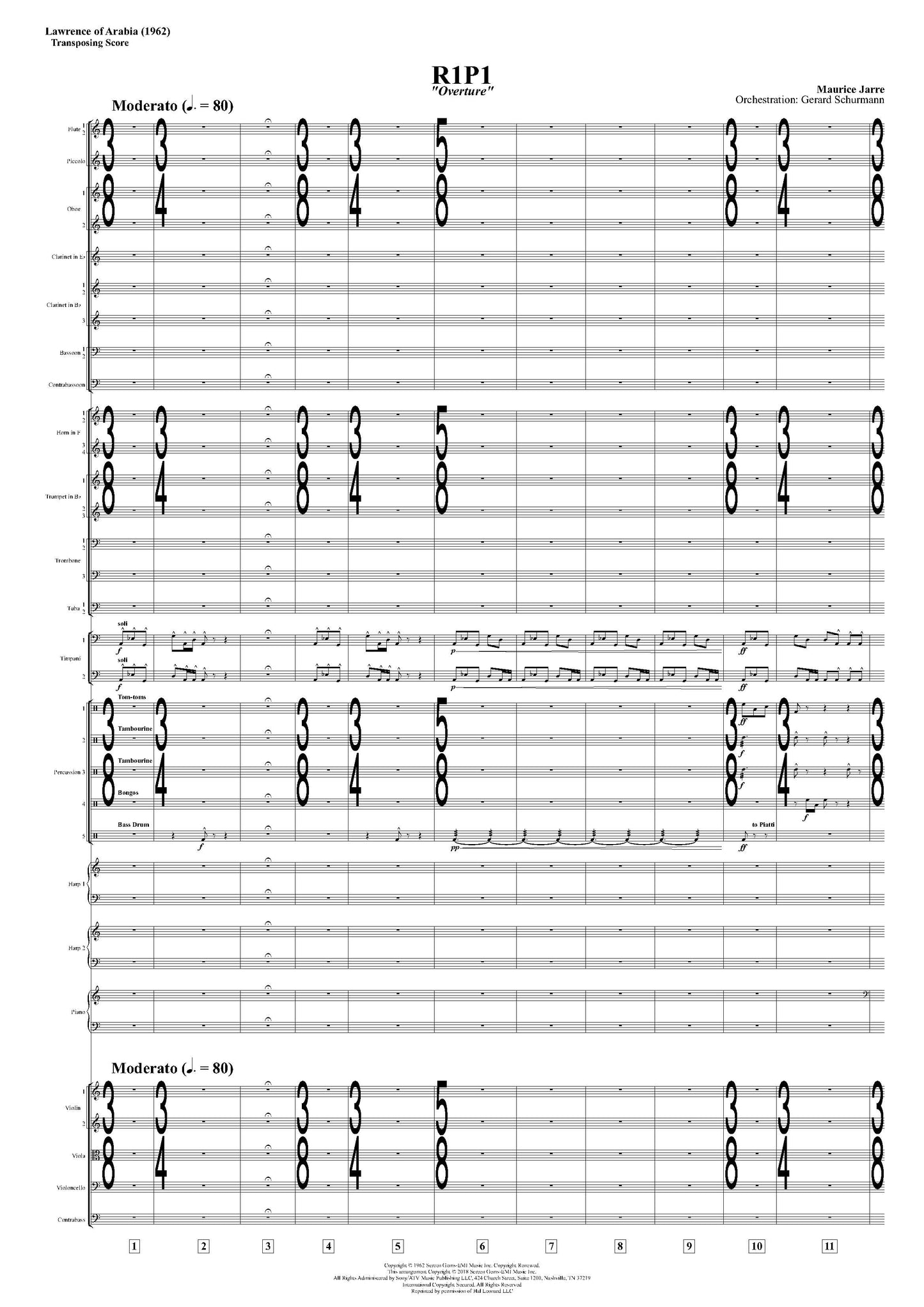 OVERTURE from LAWRENCE OF ARABIA - Maurice Jarre **PRINTED SCORE**