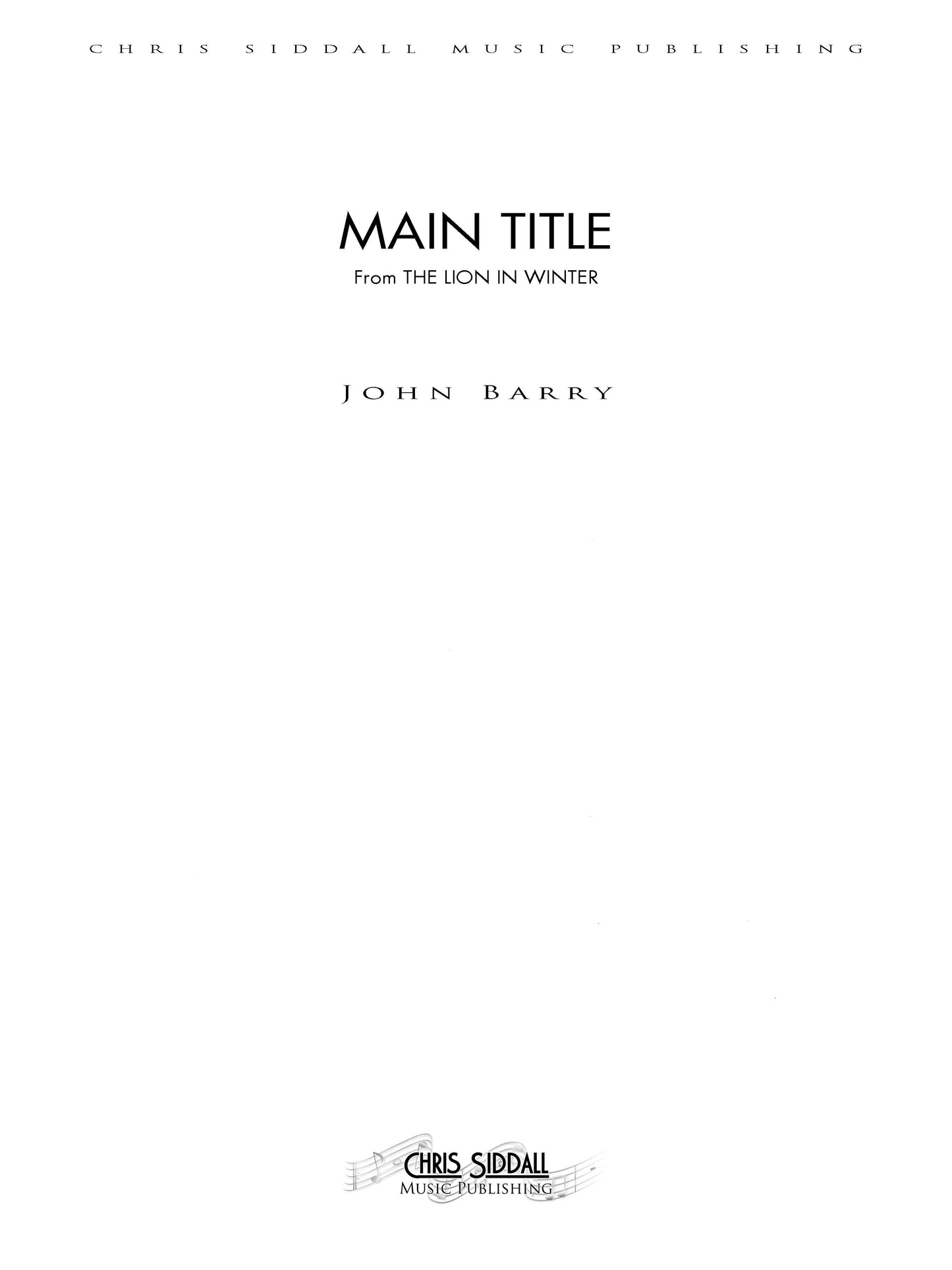 MAIN TITLE from The Lion in Winter - John Barry (Score Only) **DIGITAL DOWNLOAD**