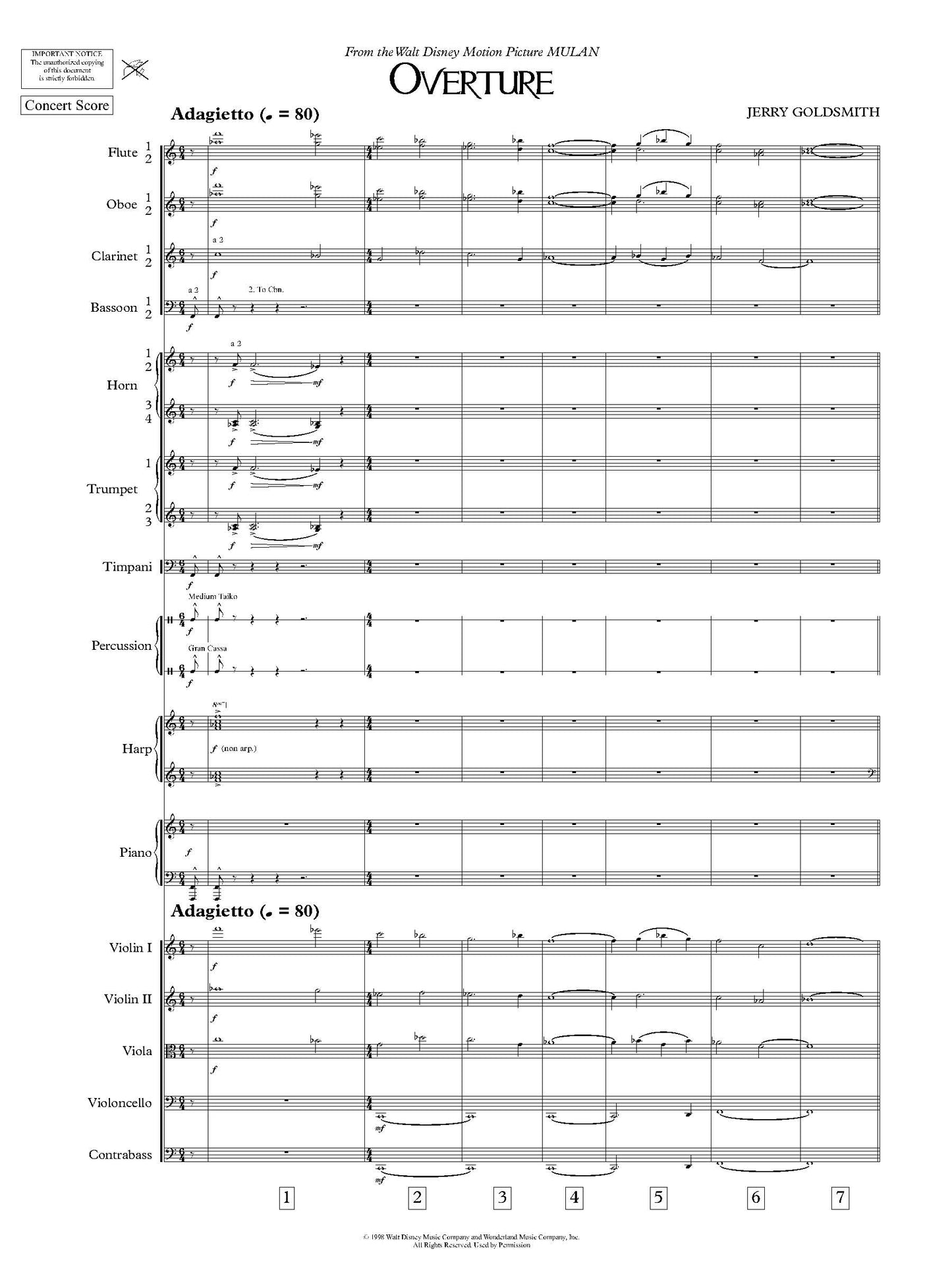 OVERTURE from Mulan - Jerry Goldsmith (Score Only) **DIGITAL DOWNLOAD**