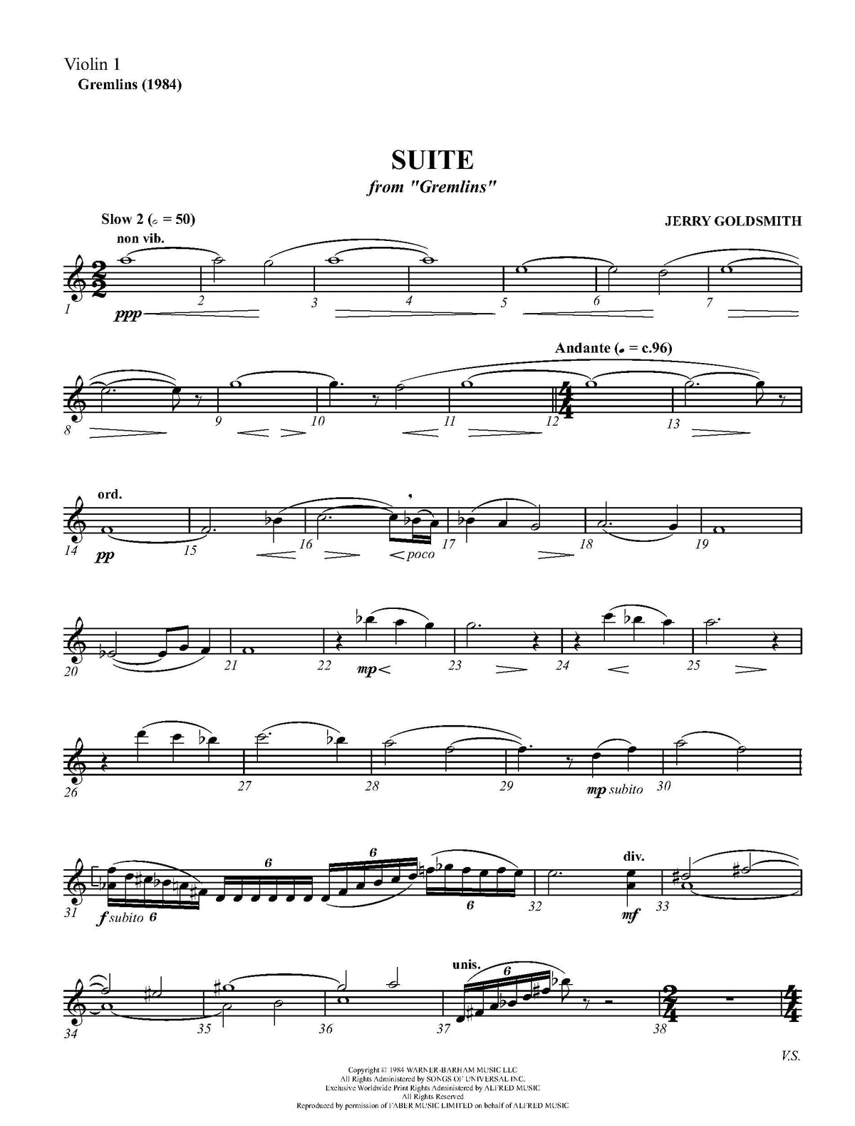SUITE from Gremlins - Jerry Goldsmith (Score & Parts) **DIGITAL DOWNLOAD**