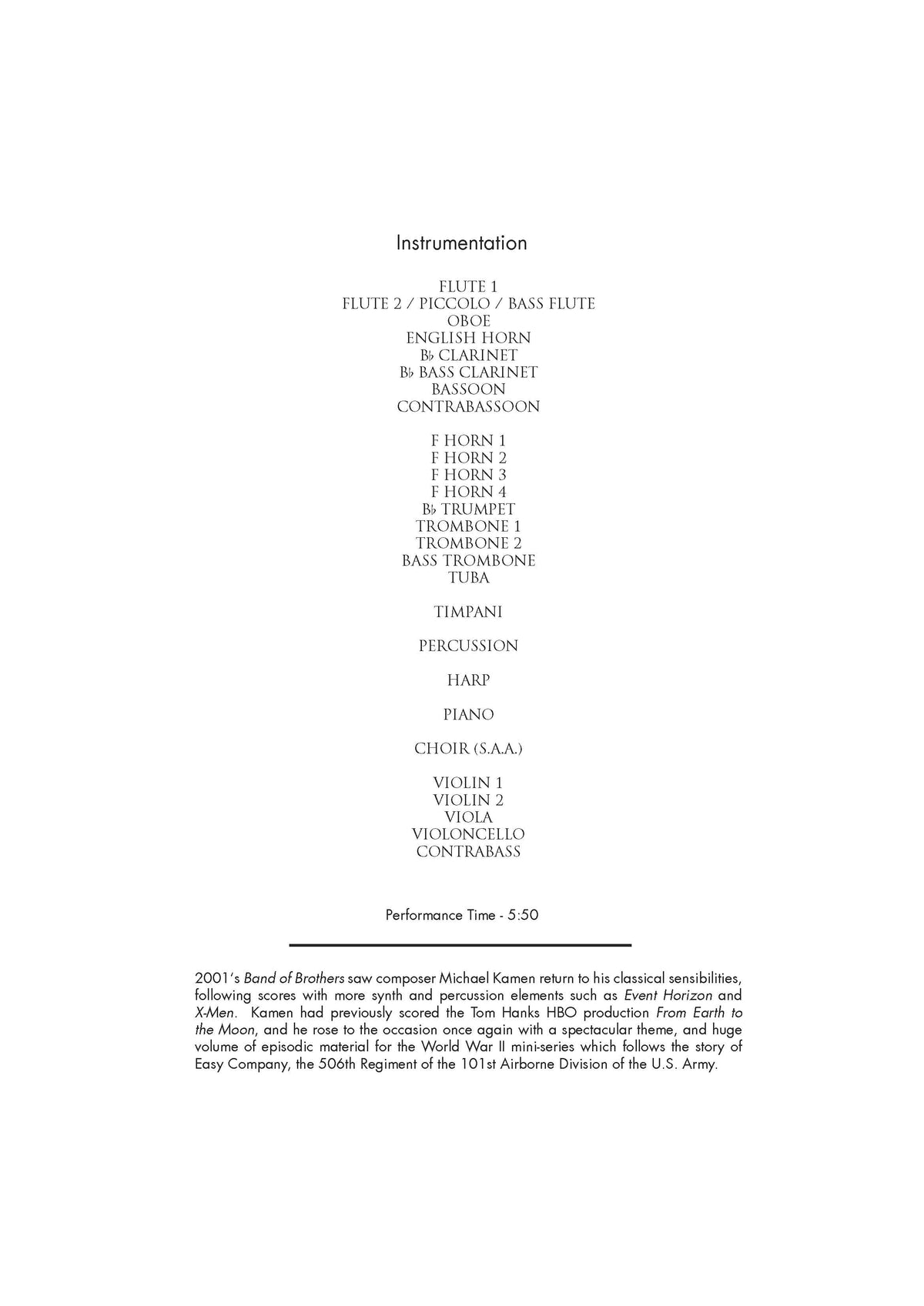 THE MISSION BEGINS from Band of Brothers - Michael Kamen (Score & Parts) **DIGITAL DOWNLOAD**