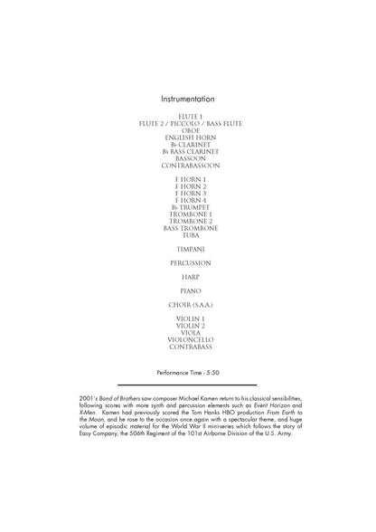 THE MISSION BEGINS from Band of Brothers - Michael Kamen (Score & Parts) **DIGITAL DOWNLOAD**