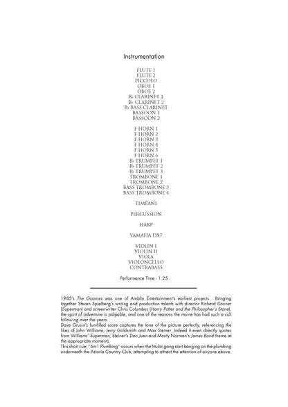 PLUMBING from The Goonies - Dave Grusin (Score & Parts) **DIGITAL DOWNLOAD**
