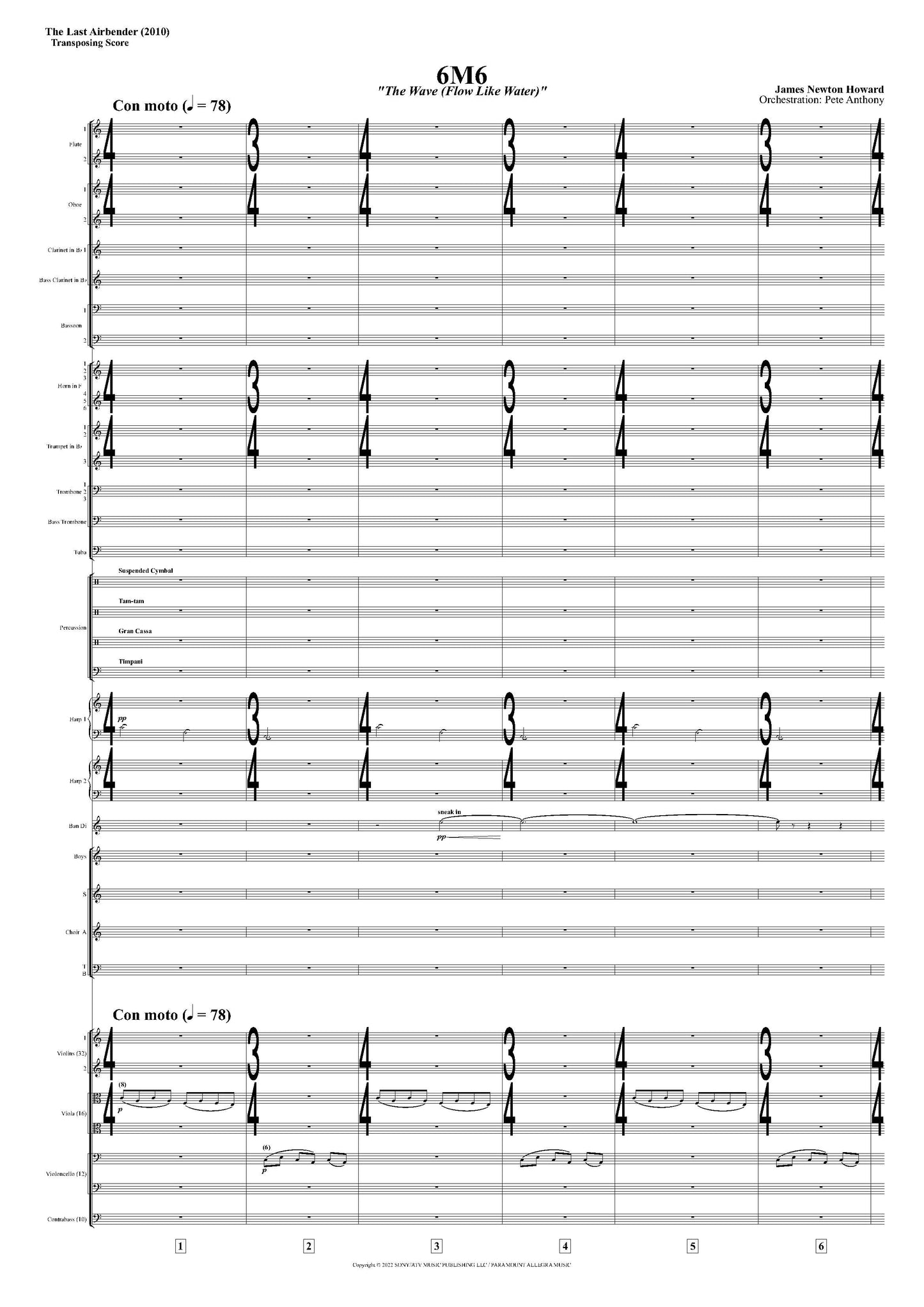 THE WAVE (FLOW LIKE WATER) from The Last Airbender - James Newton Howard (Score & Parts) **DIGITAL DOWNLOAD**
