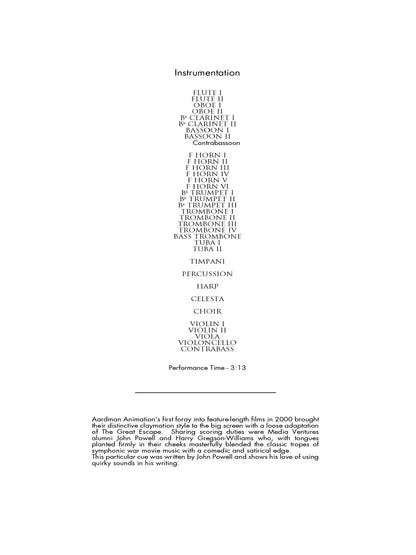 MAIN TITLE ESCAPE MONTAGE from Chicken Run - John Powell (Score Only) **DIGITAL DOWNLOAD**