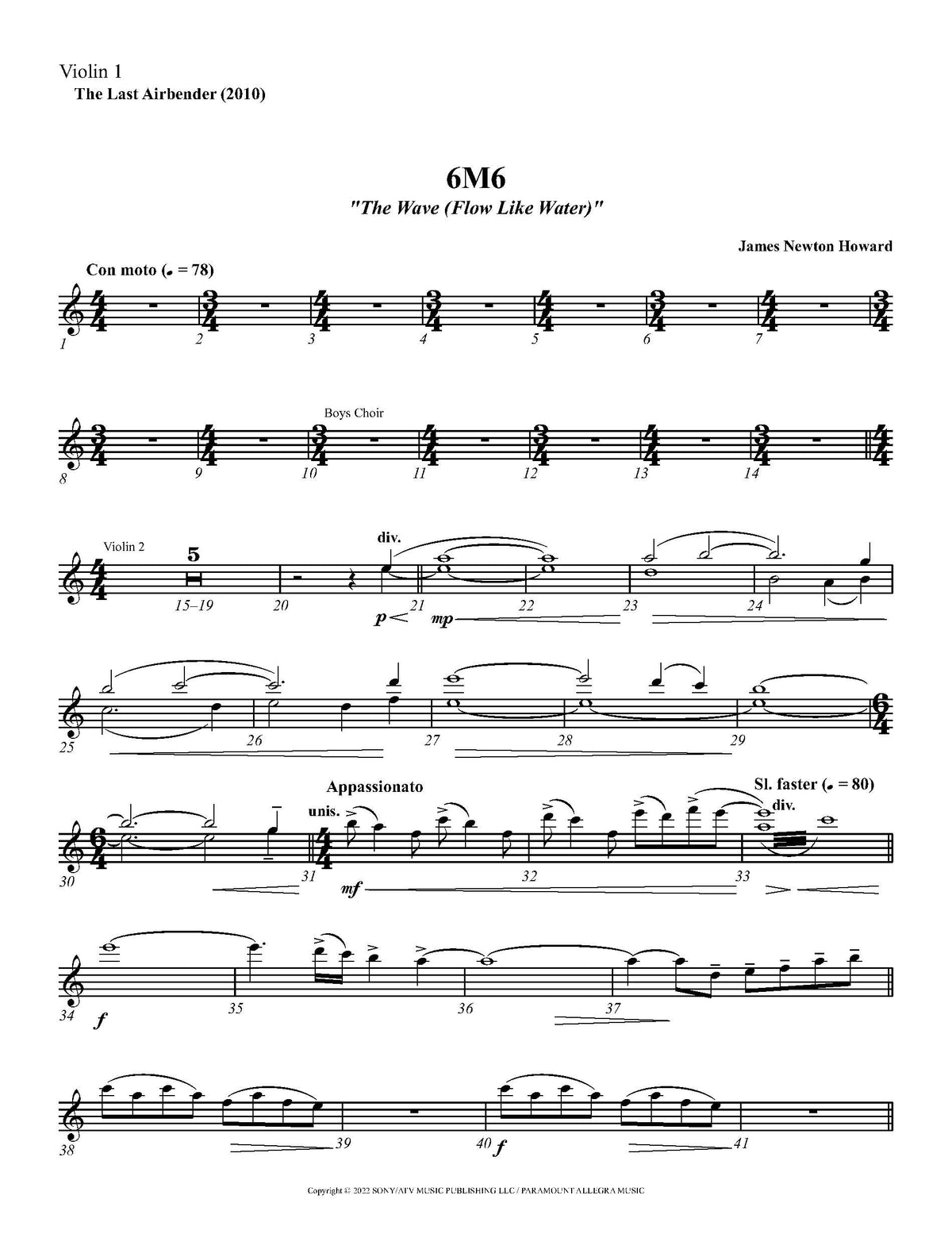 THE WAVE (FLOW LIKE WATER) from The Last Airbender - James Newton Howard (Score & Parts) **DIGITAL DOWNLOAD**