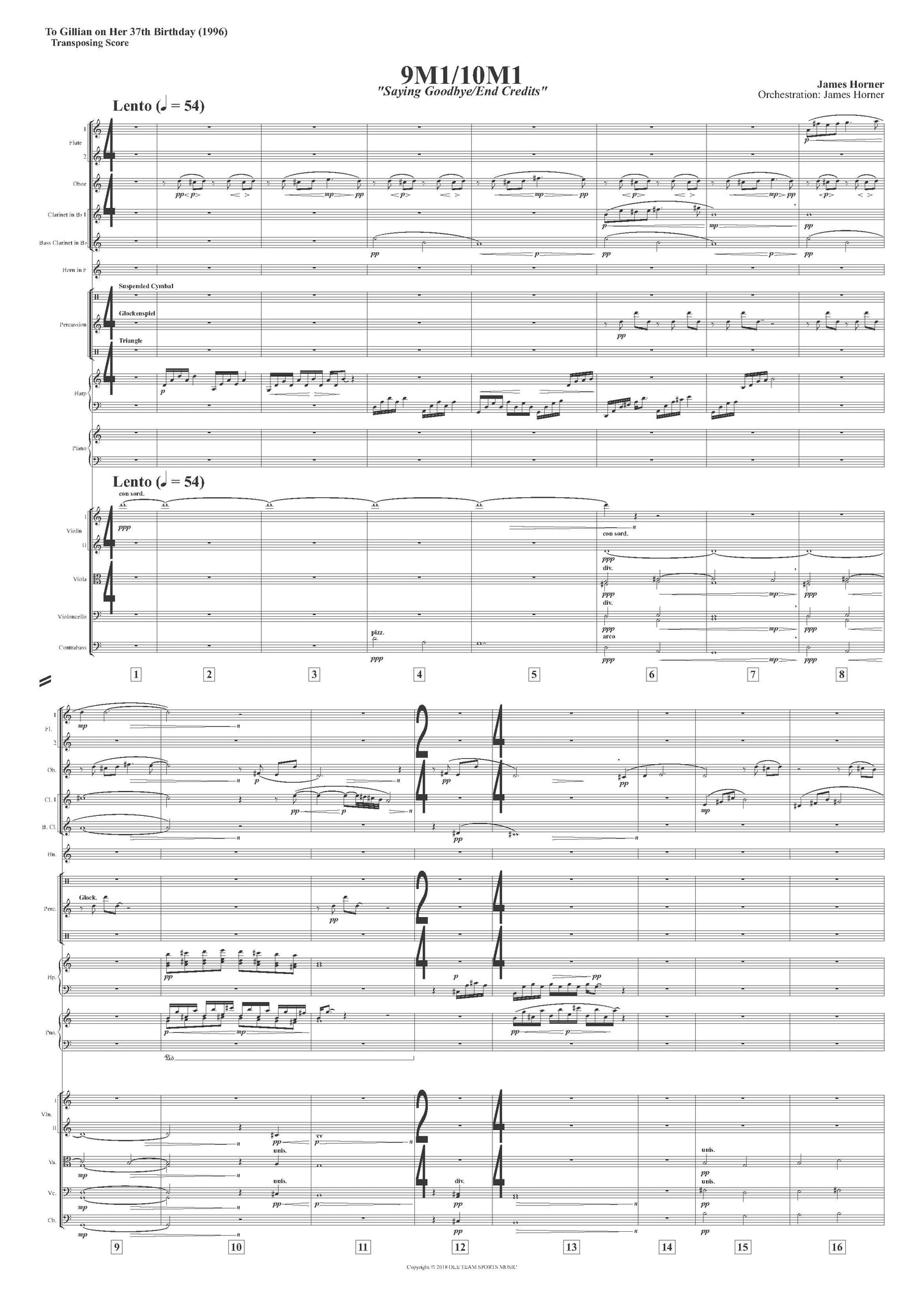 SAYING GOODBYE/END TITLE from To Gillian on Her 37th Birthday - James Horner (Score Only) **DIGITAL DOWNLOAD**