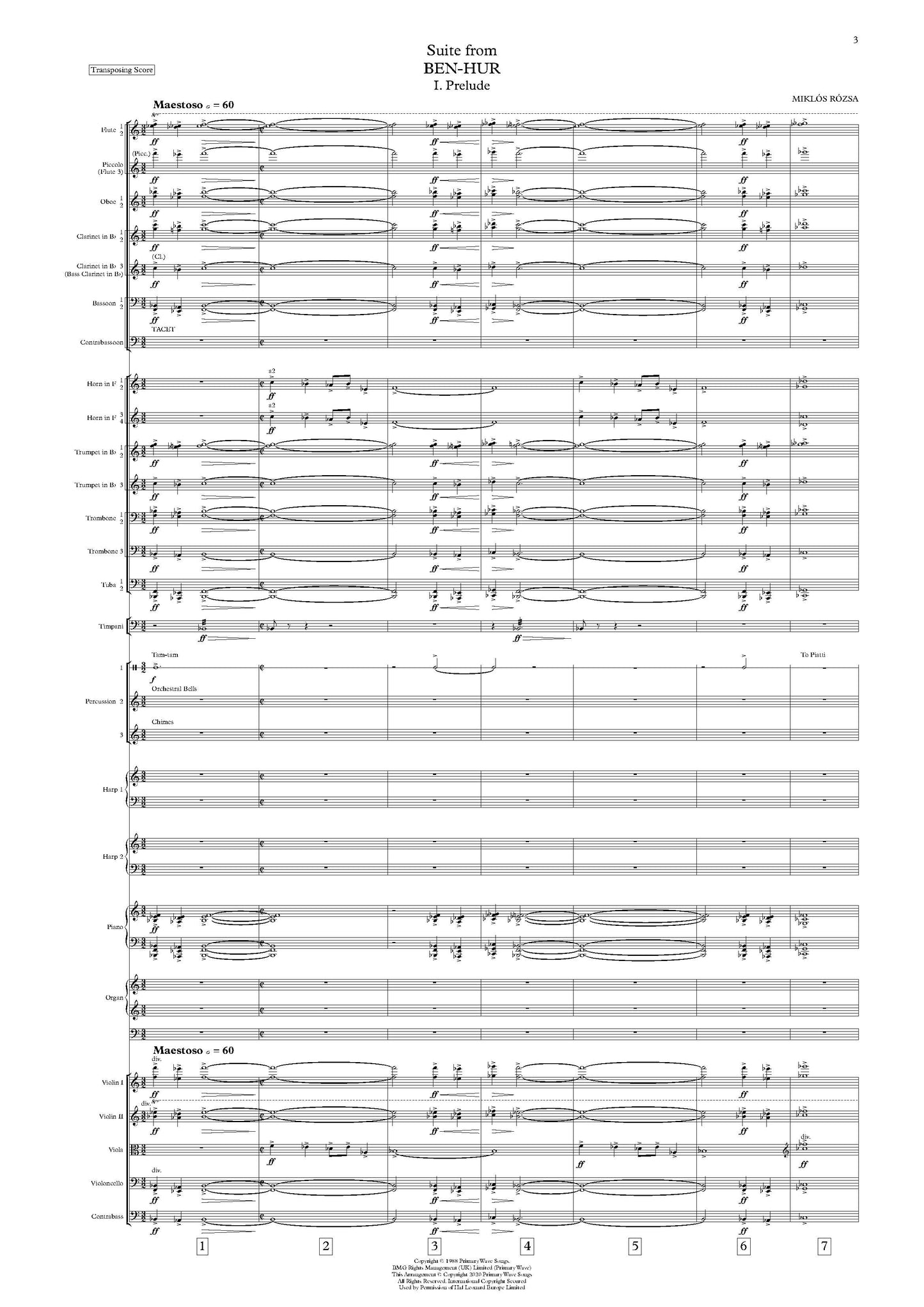 SUITE from BEN-HUR - Miklós Rózsa **PRINTED SCORE**