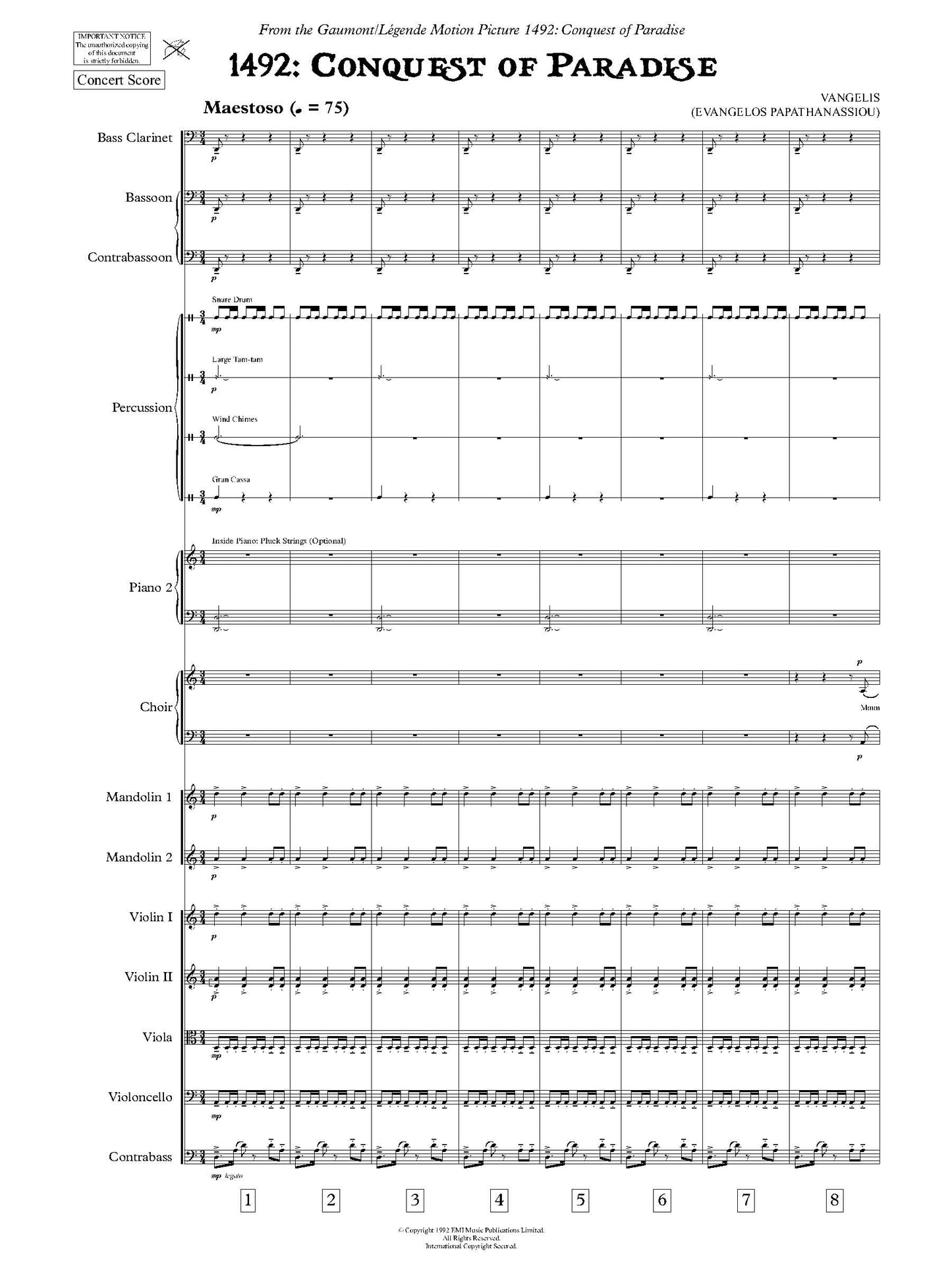 THEME from 1492: CONQUEST OF PARADISE - Vangelis (Score Only) **DIGITAL DOWNLOAD**