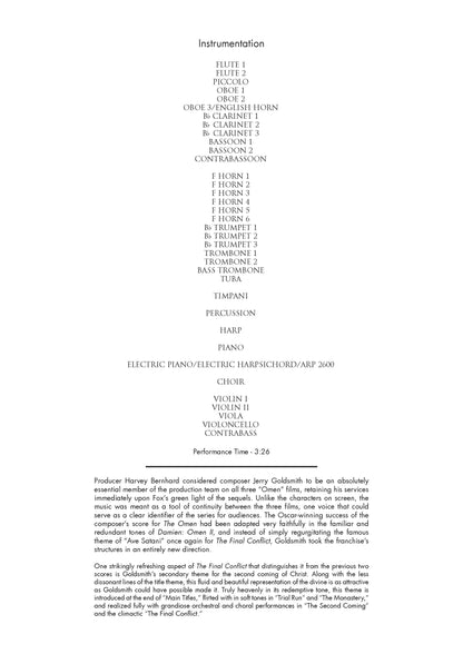 THE SECOND COMING - Omen III: The Final Conflict - Jerry Goldsmith (Score Only) **DIGITAL DOWNLOAD**