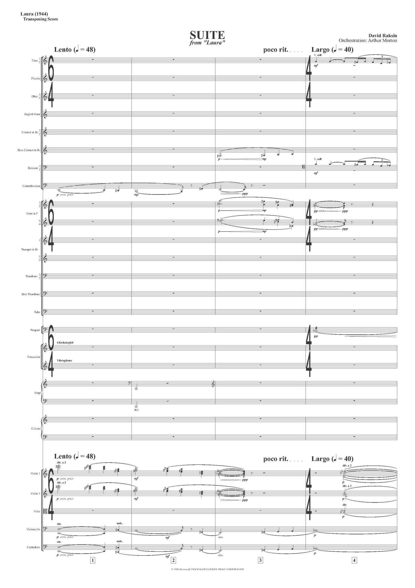 SUITE from Laura - David Raksin (Score Only) **DIGITAL DOWNLOAD**