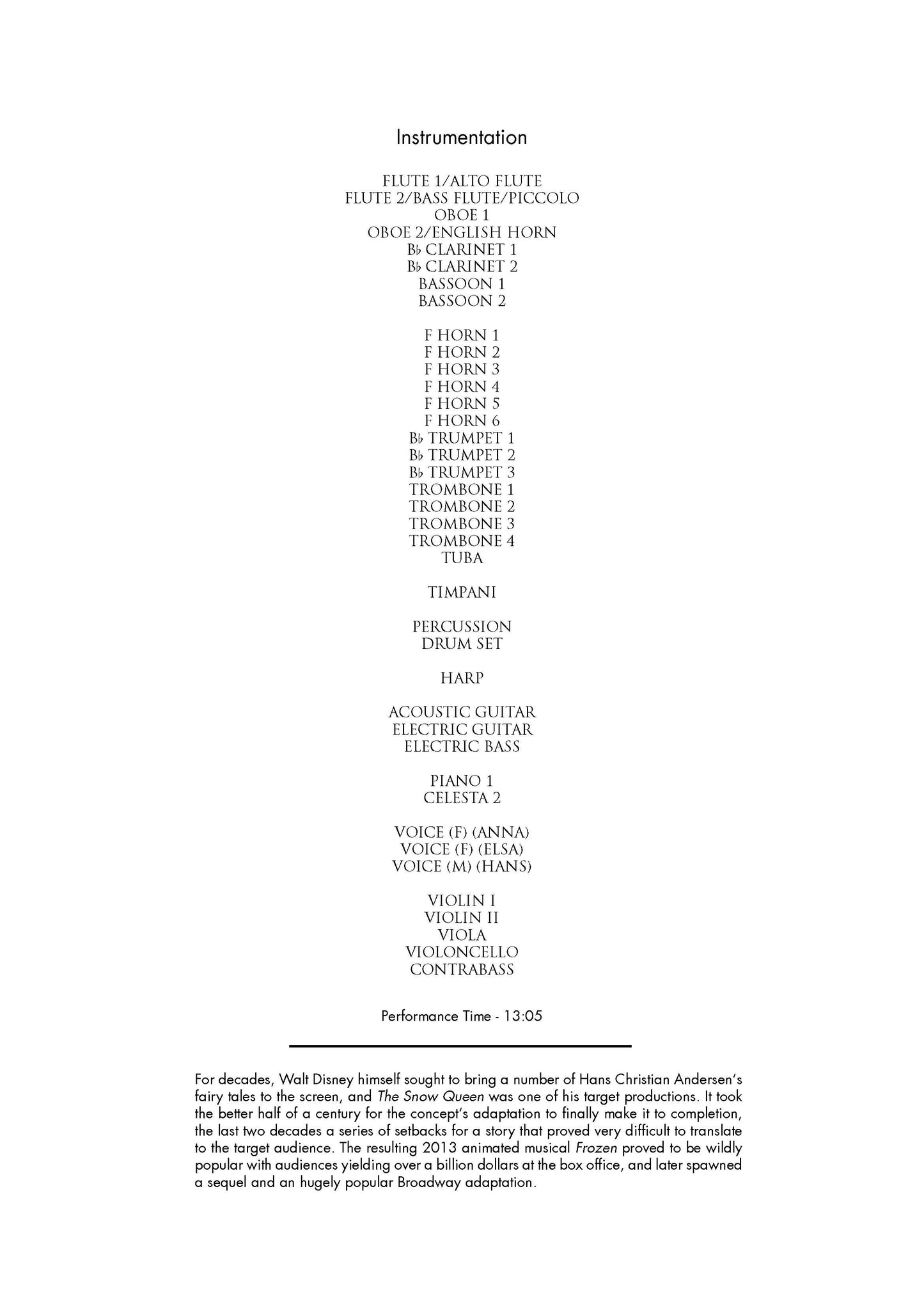 SUITE from Frozen - Kristen Anderson-Lopez & Robert Lopez (Score & Parts) **DIGITAL DOWNLOAD**