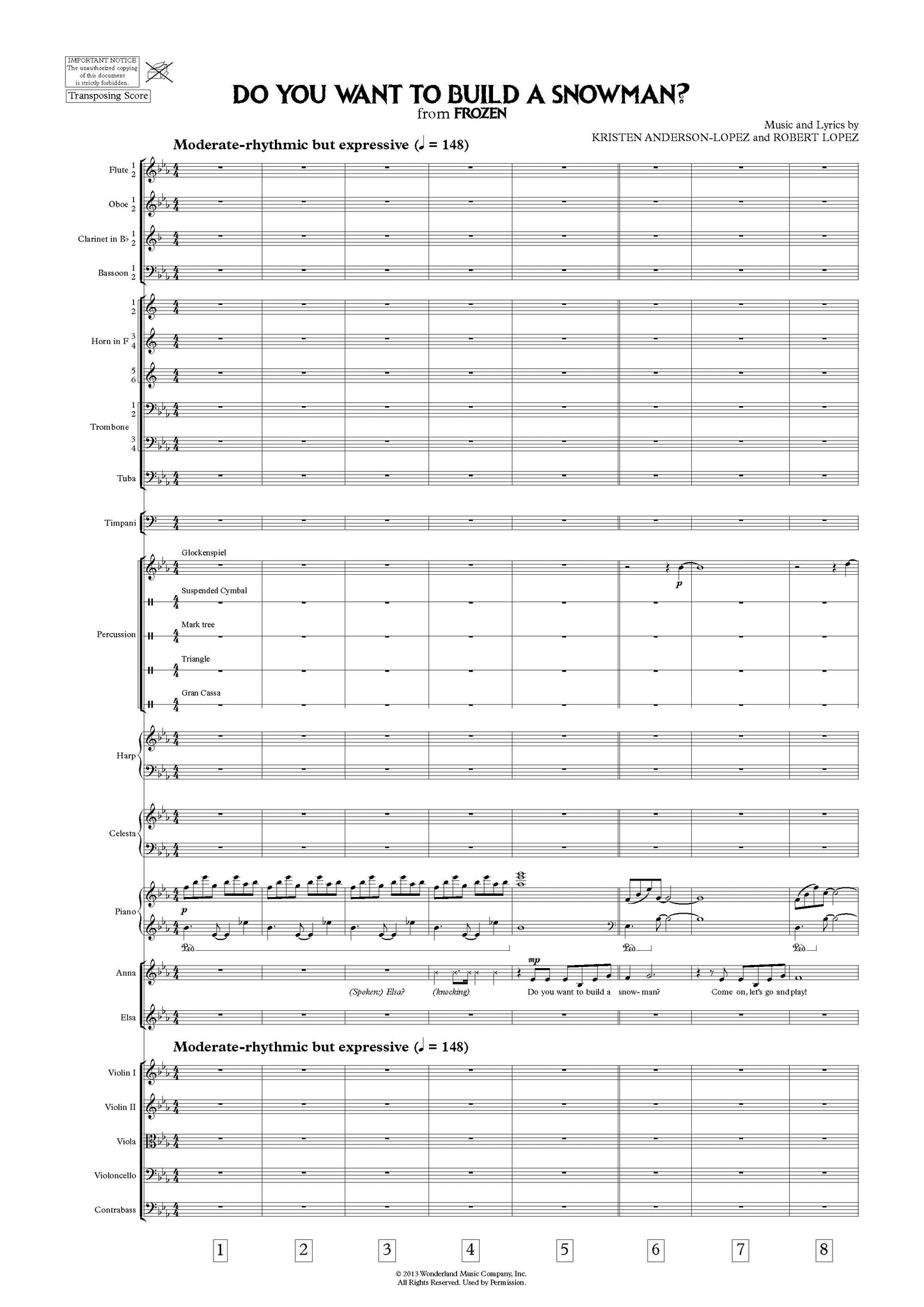 SUITE from Frozen - Kristen Anderson-Lopez & Robert Lopez (Score & Parts) **DIGITAL DOWNLOAD**