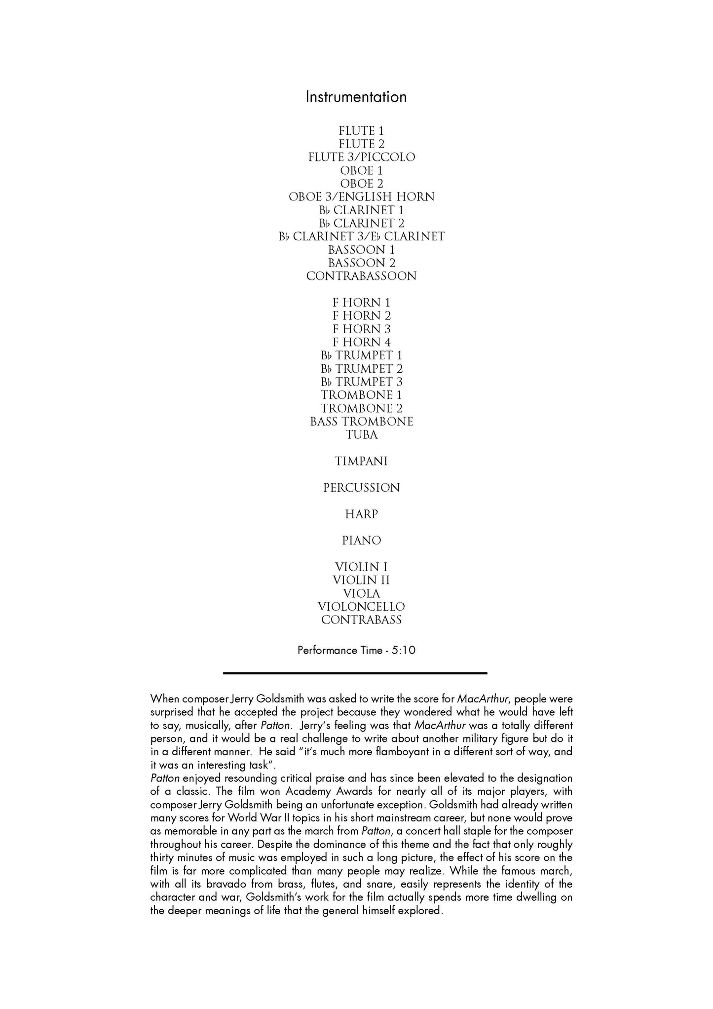 THE GENERALS: SUITE from MacArthur & Patton - Jerry Goldsmith (Score & Parts) **DIGITAL DOWNLOAD**